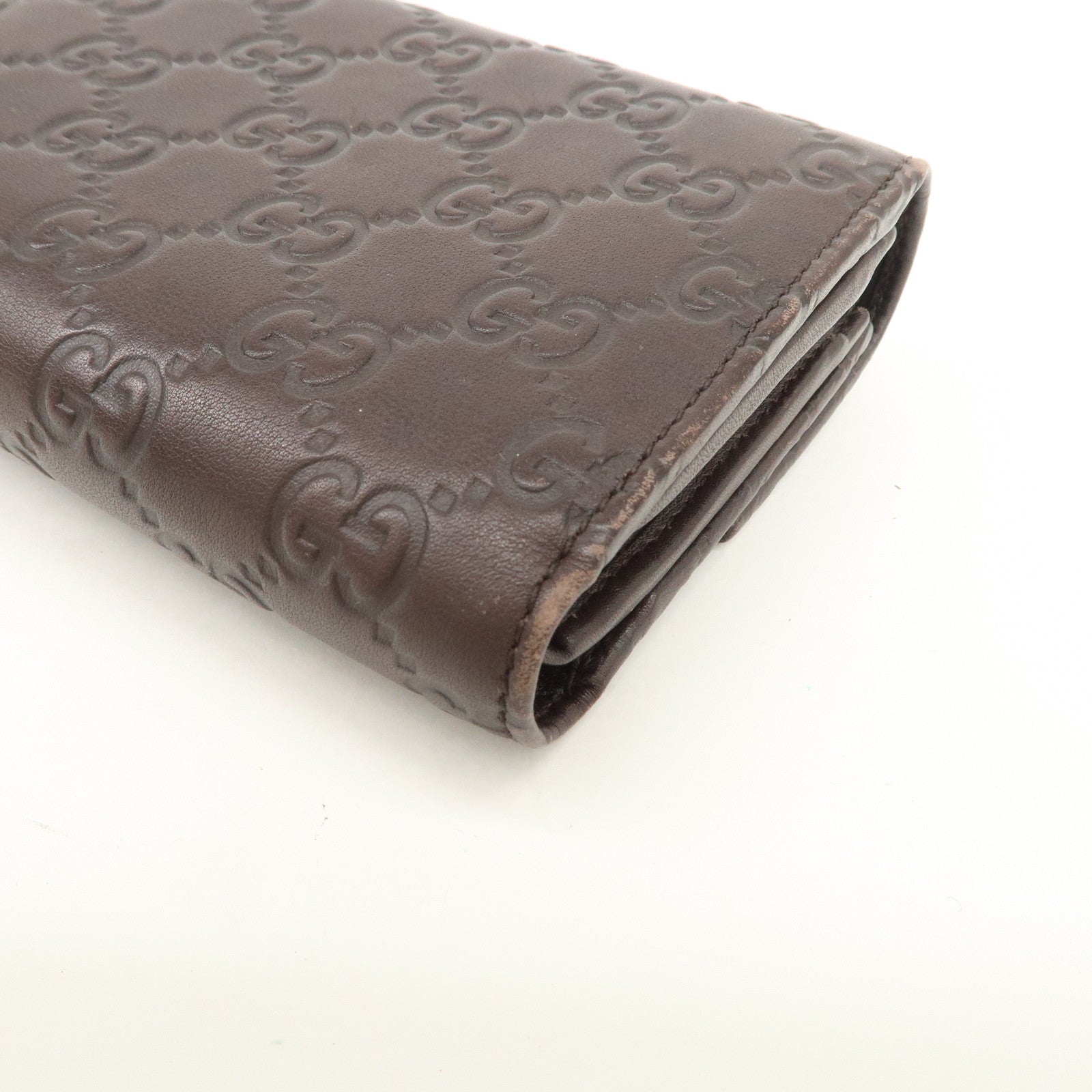 GUCCI Guccissima Leather Tri-Fold Compact Wallet Brown 256935