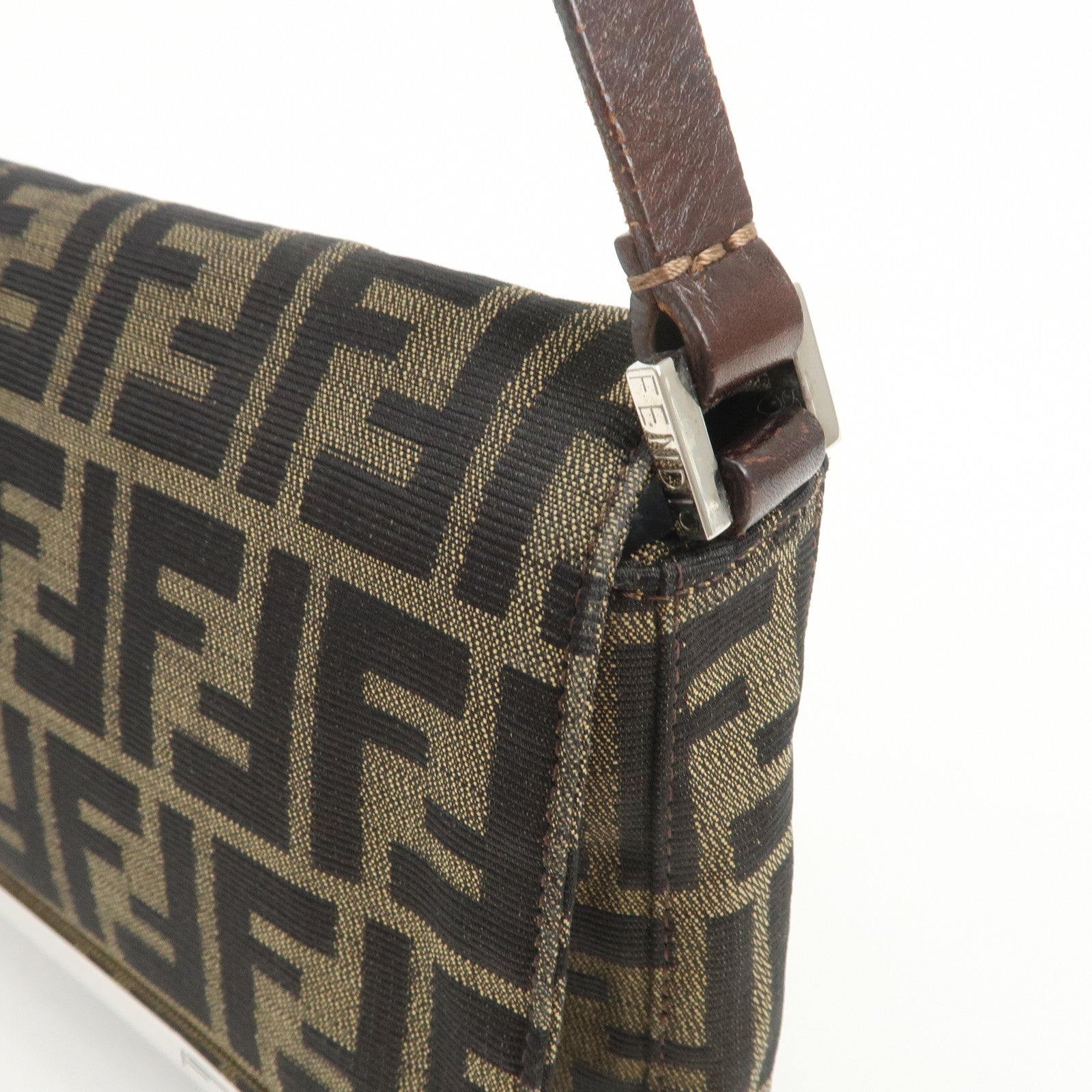 FENDI Zucca Canvas Leather Shoulder Bag Hand Bag Brown 26640