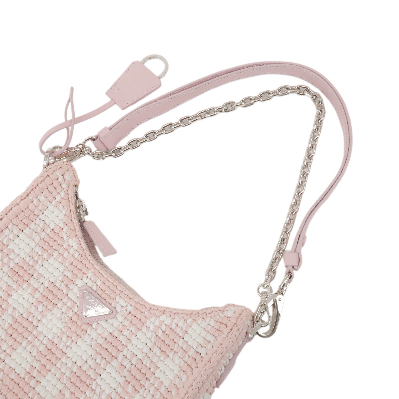 PRADA Triangle Logo Raffia Leather 2Way Shoulder Bag Pink 1BC204