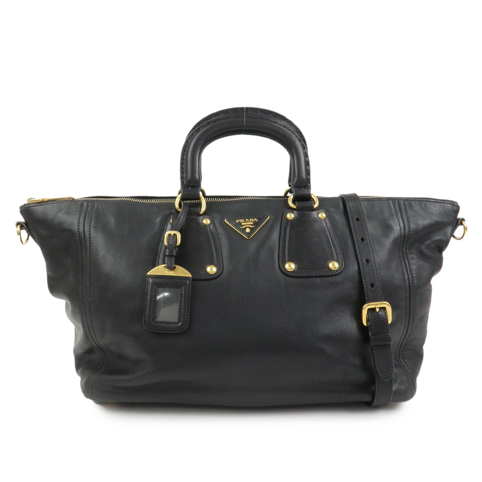 PRADA Triangle Logo Leather 2 Way Bag Hand Bag Shoulder Bag BL0685