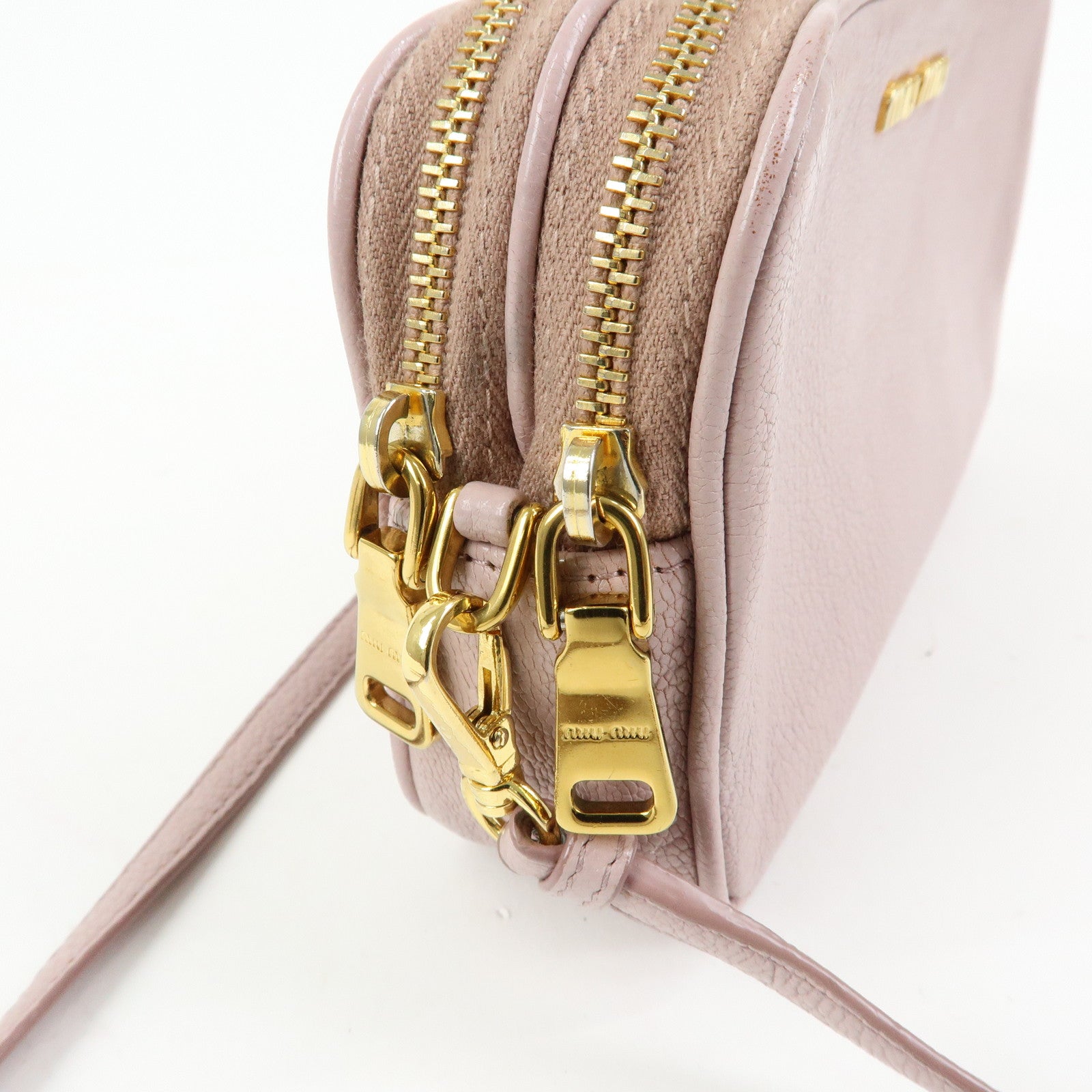 MIU MIU Logo Madras Leather Mini Shoulder Bag Light Purple