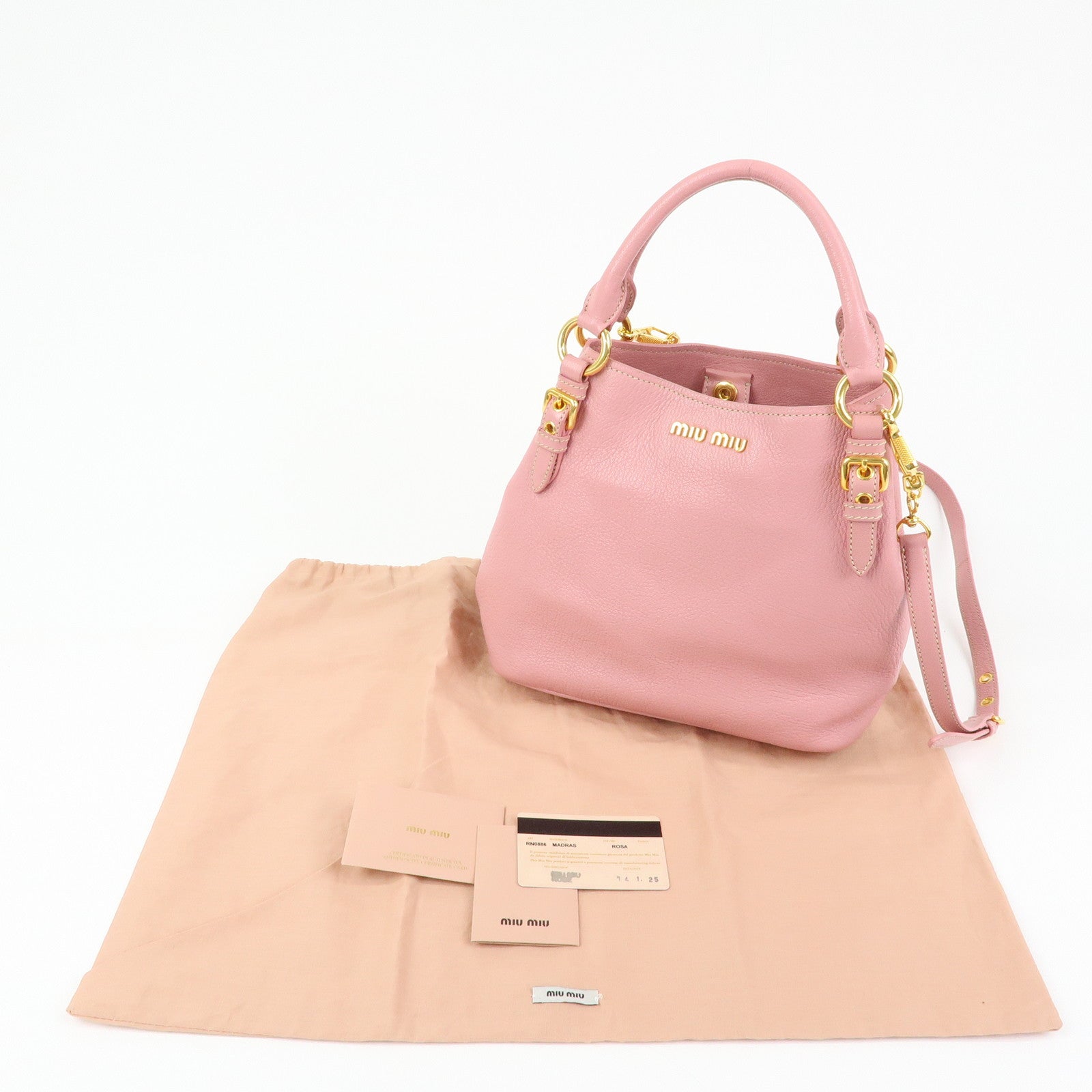 MIU MIU Madras Leather 2Way Shoulder Bag Hand Bag Pink RN0886