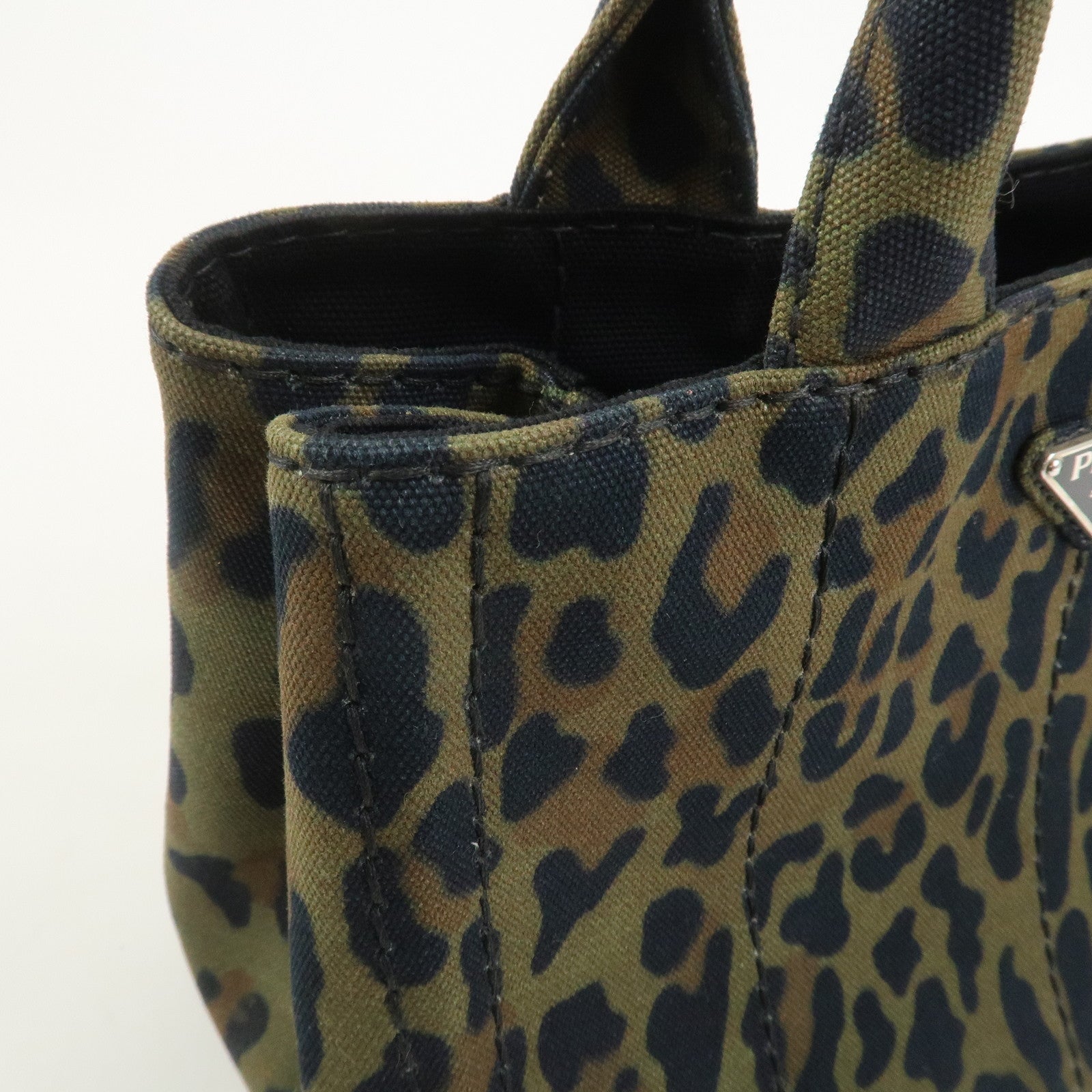 PRADA Triangle Logo Canapa Mini Canvas 2Way Bag Leopard 1BG439