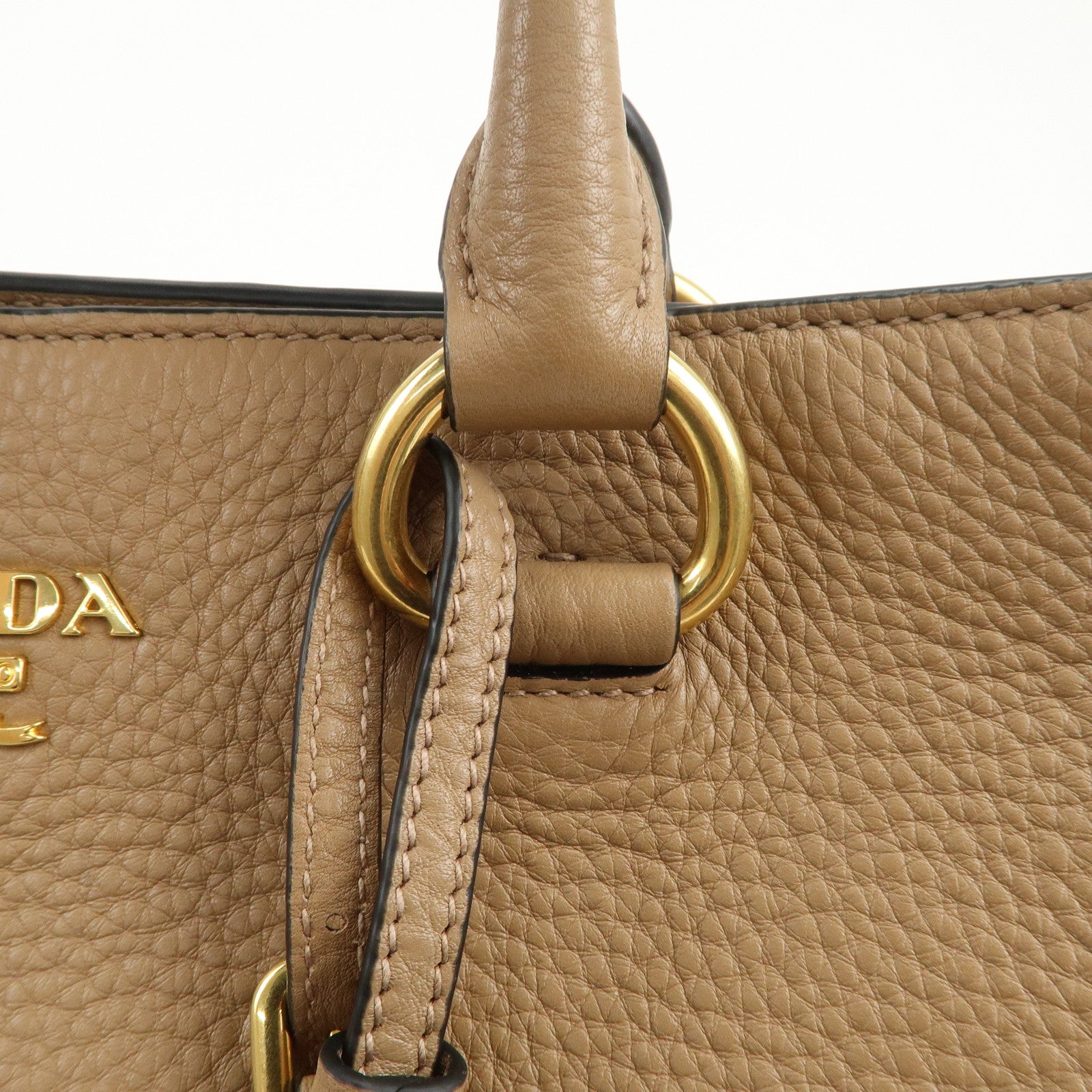 PRADA Logo Leather 2Way Bag Tote Bag Shoulder Bag Brown 1BG865