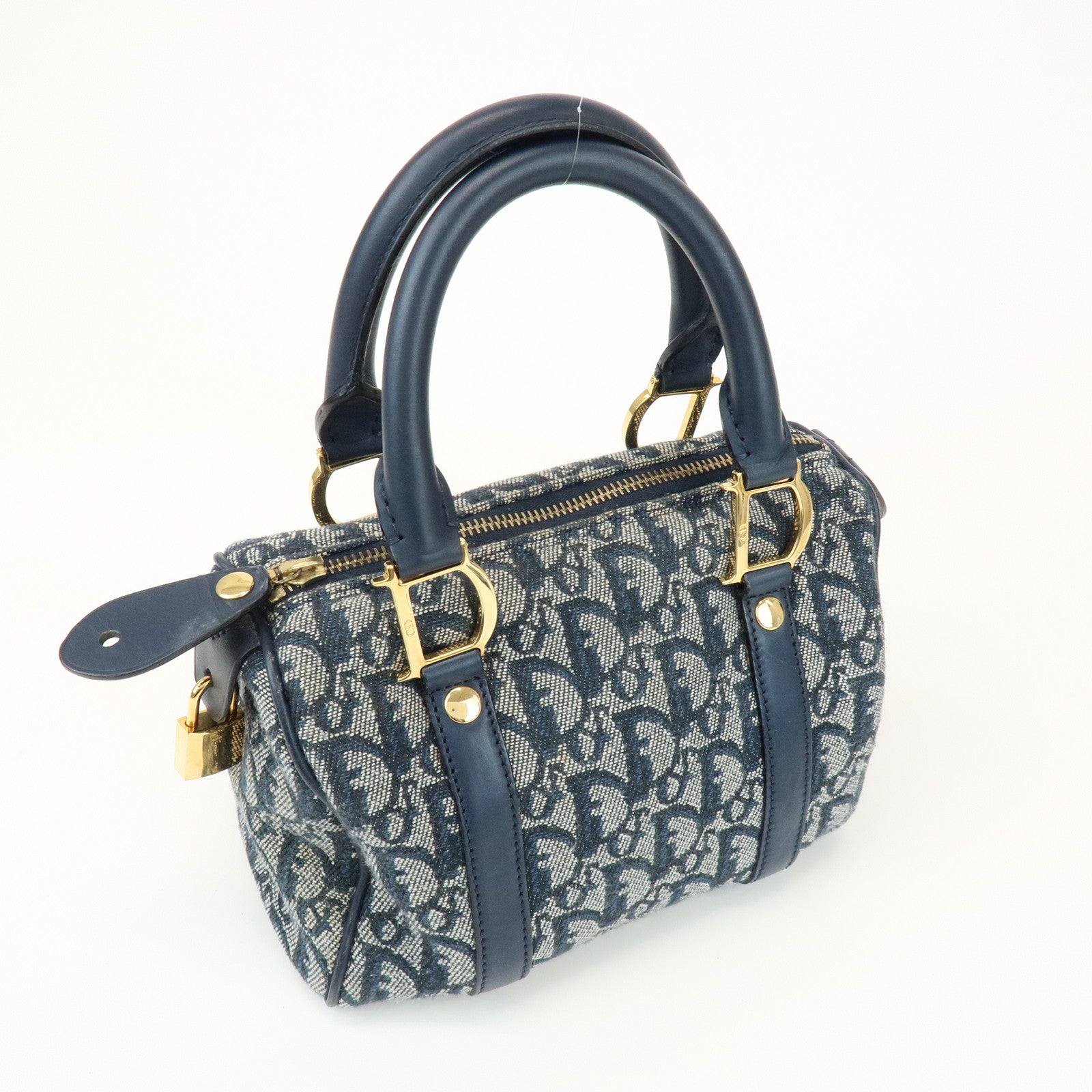 Christian Dior Trotter Canvas Leather Mini Boston Bag Hand Bag Navy