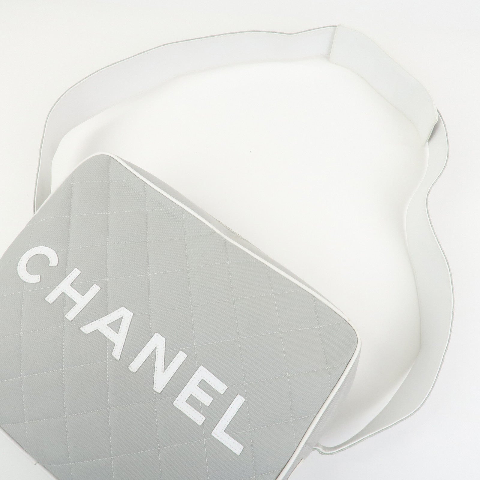 CHANEL Sports Line COCO Mark Canvas Leather Shoulder Bag Gray White