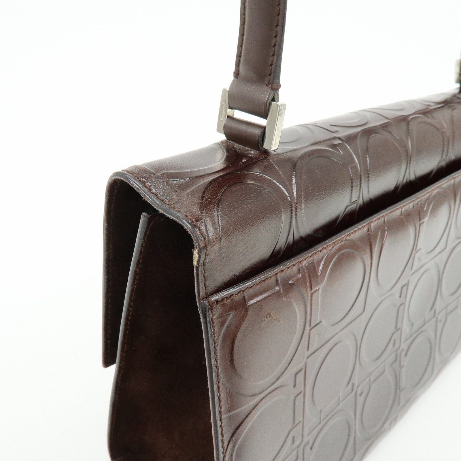 Ferragamo Gancini Leather Shoulder Bag Hand Bag Dark Brown