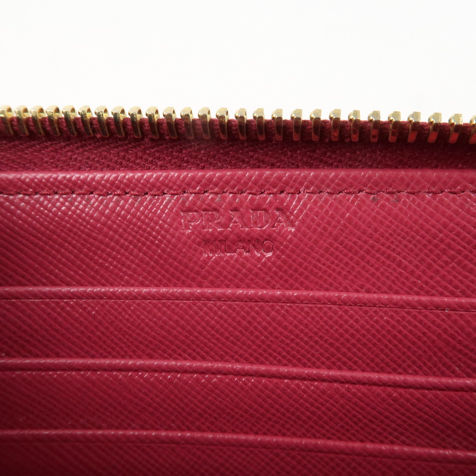 PRADA Logo Leather Round Zippy Wallet Pink Gold Hardware Used