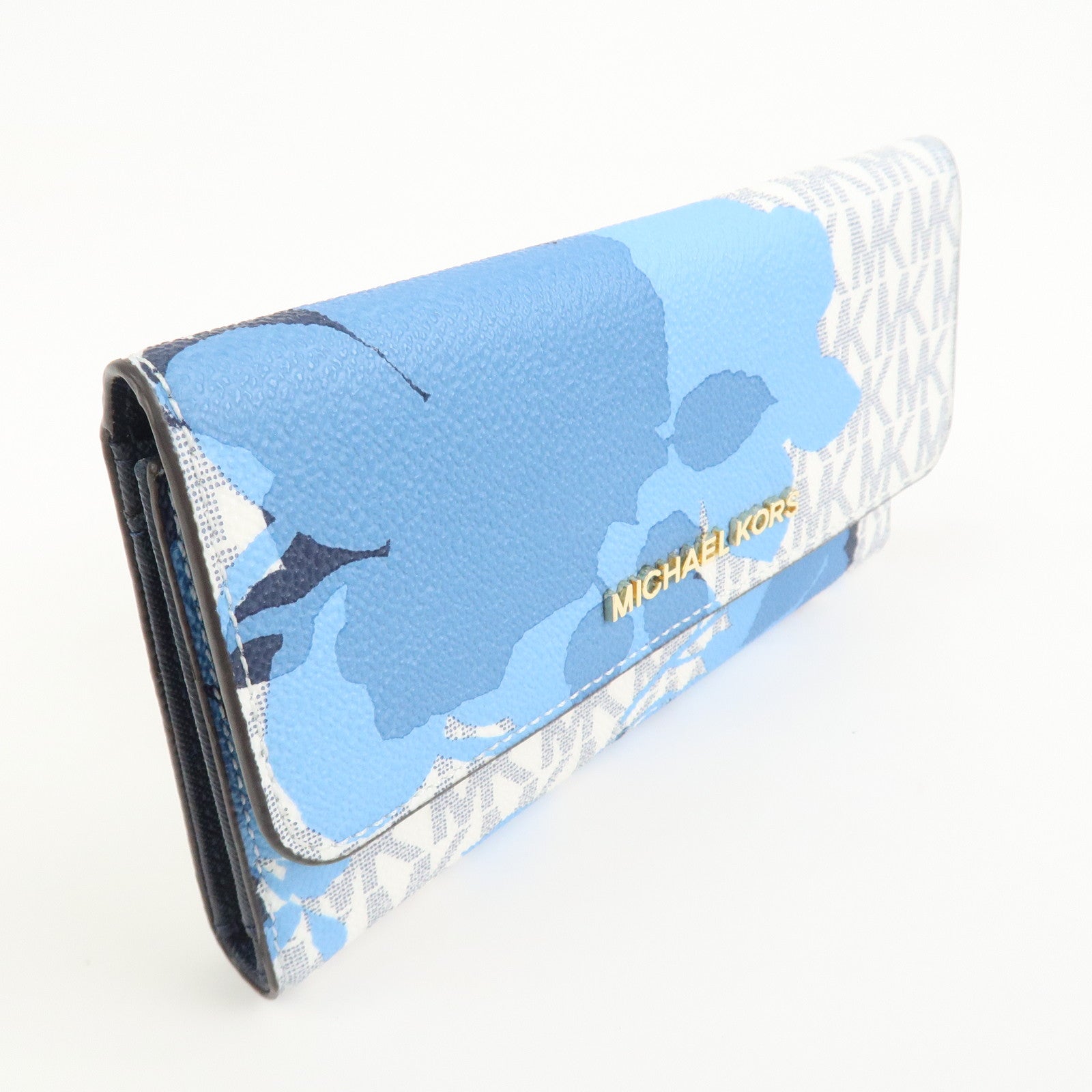 MICHAEL KORS MK Signature PVC Bi-fold Long Wallet Light Blue White