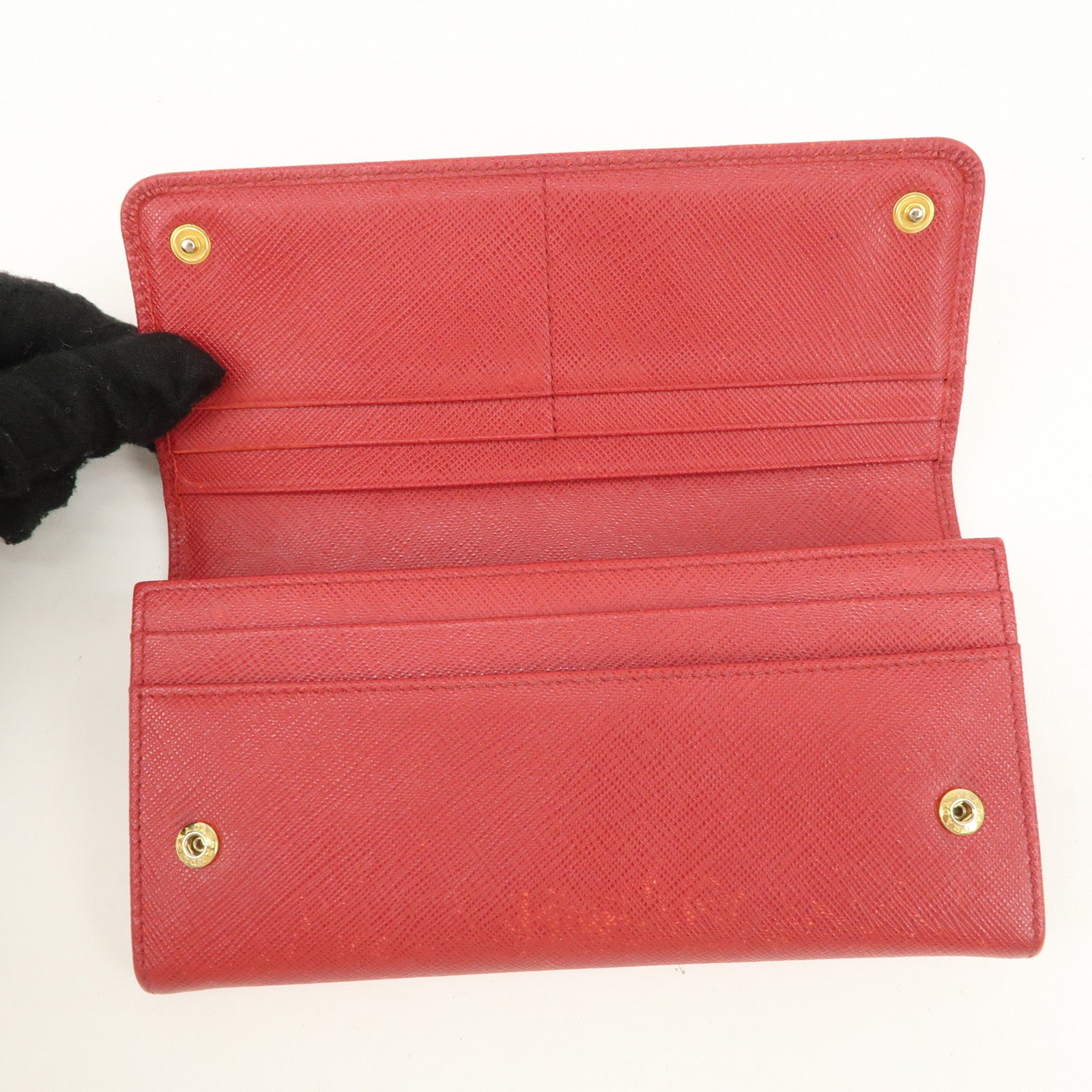 PRADA Saffiano Leather Set of 2 Long Wallet Red 1MH132 Used