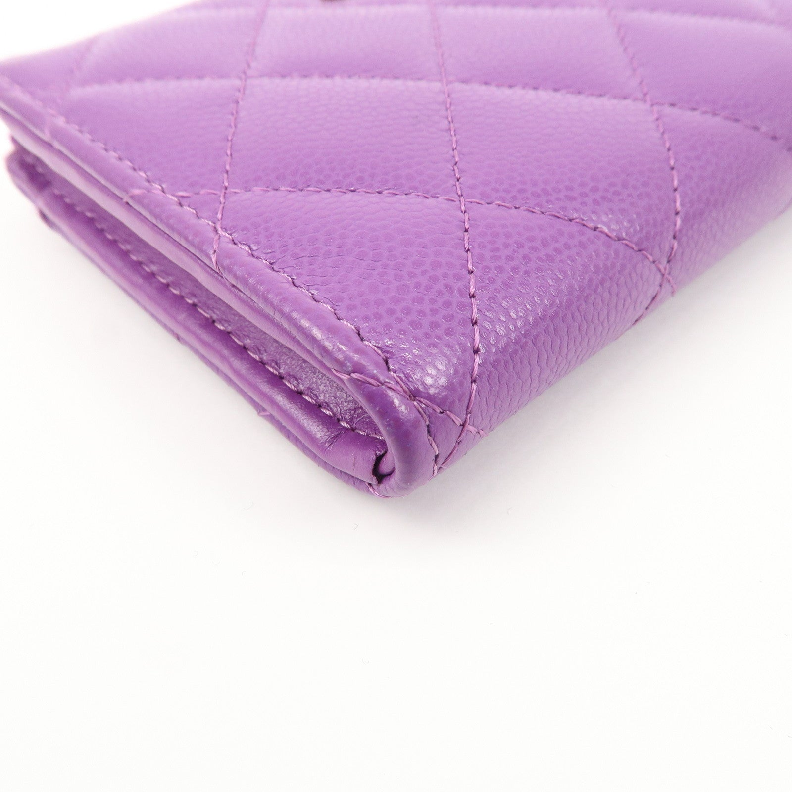 CHANEL Matelasse COCO Mark Caviar Skin Round Zippy Coin Purse Purple Used