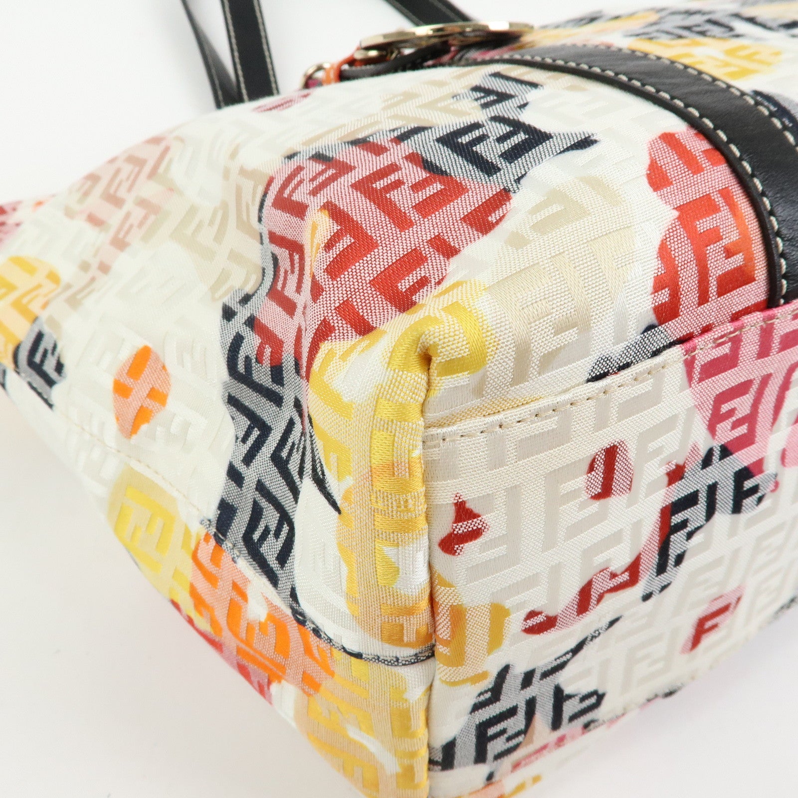 FENDI Zucchino Canvas Leather Flower Tote Bag Shoulder Bag 8BH215