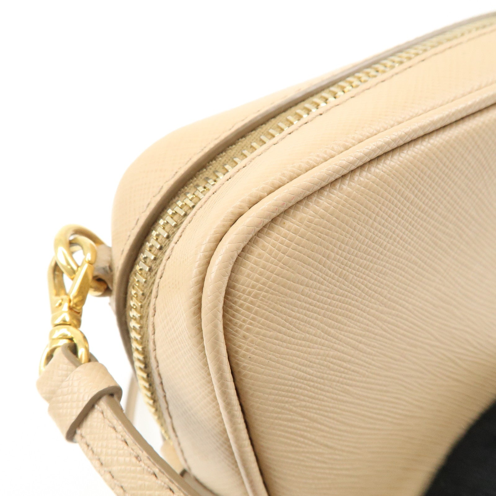 PRADA Logo Saffiano Leather Shoulder Bag Crossbody Bag Beige 1NF674 Used