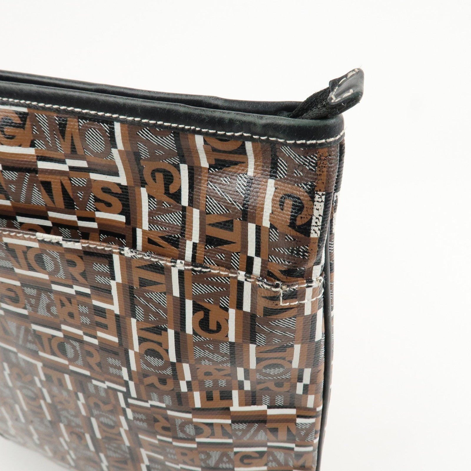 Ferragamo Leather PVC Shoulder Bag Black Brown White