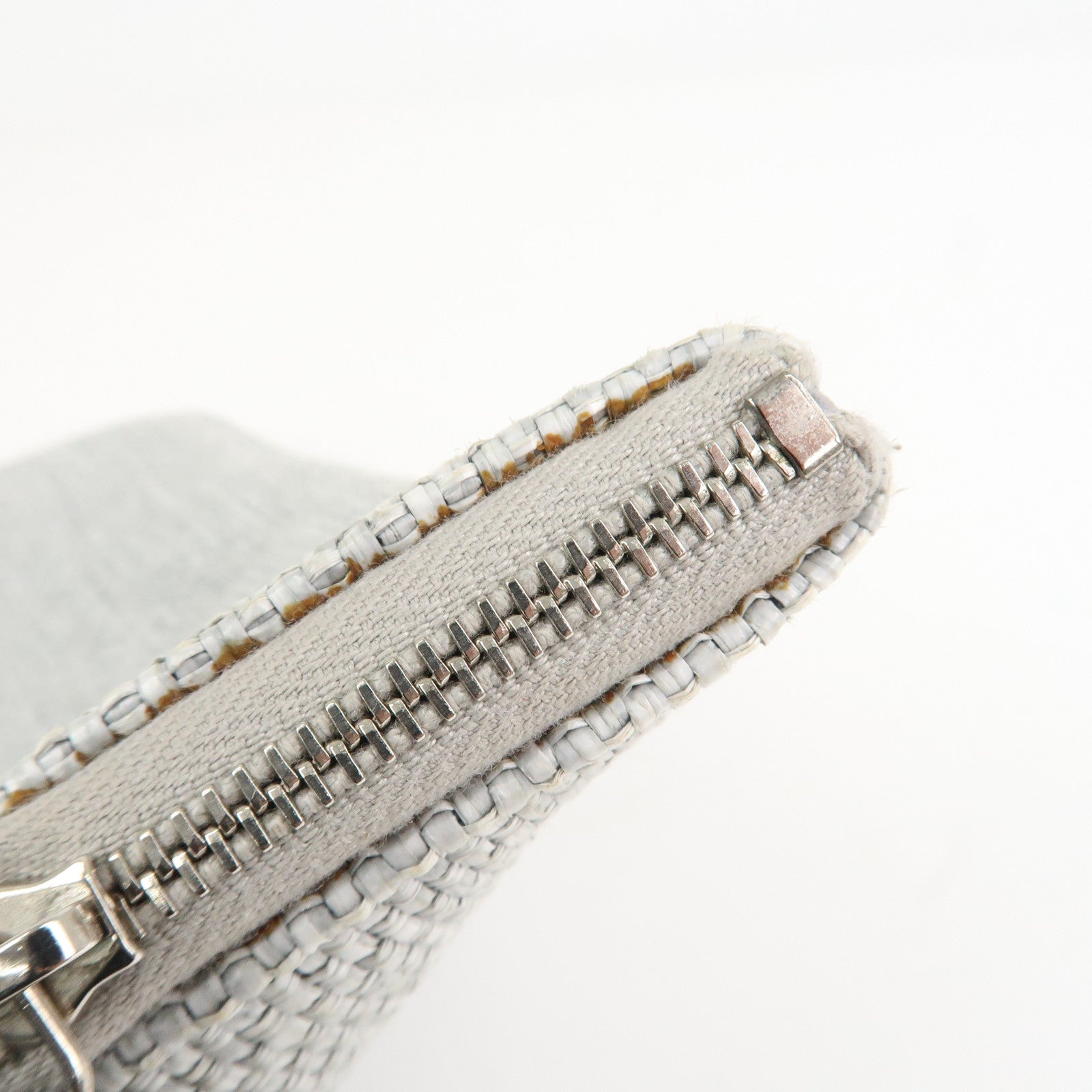 CHANEL Deauville Nylon Canvas Pouch Clutch Bag Light Gray A80118