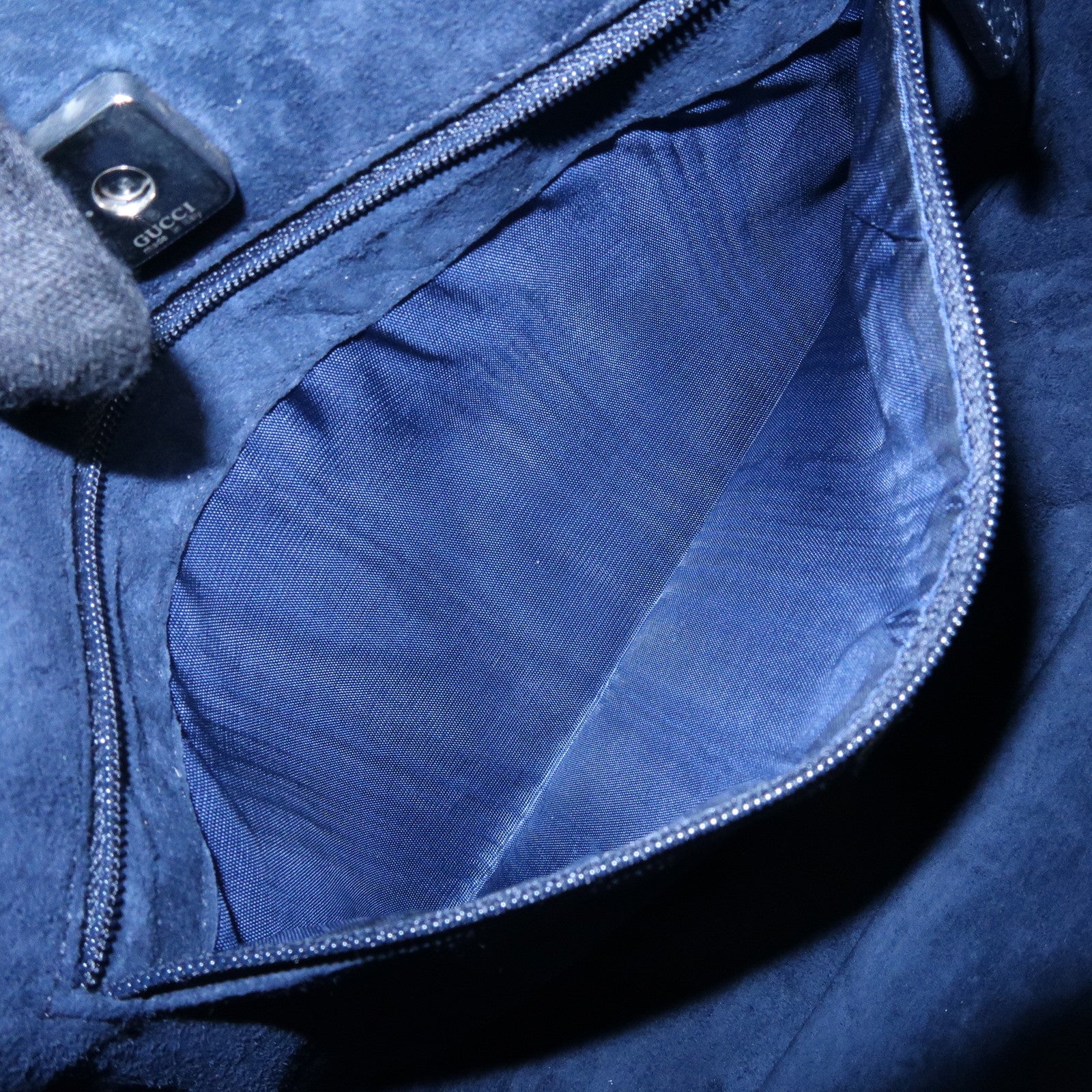 GUCCI Logo Leather Shoulder Bag Hand Bag Navy 001・3767