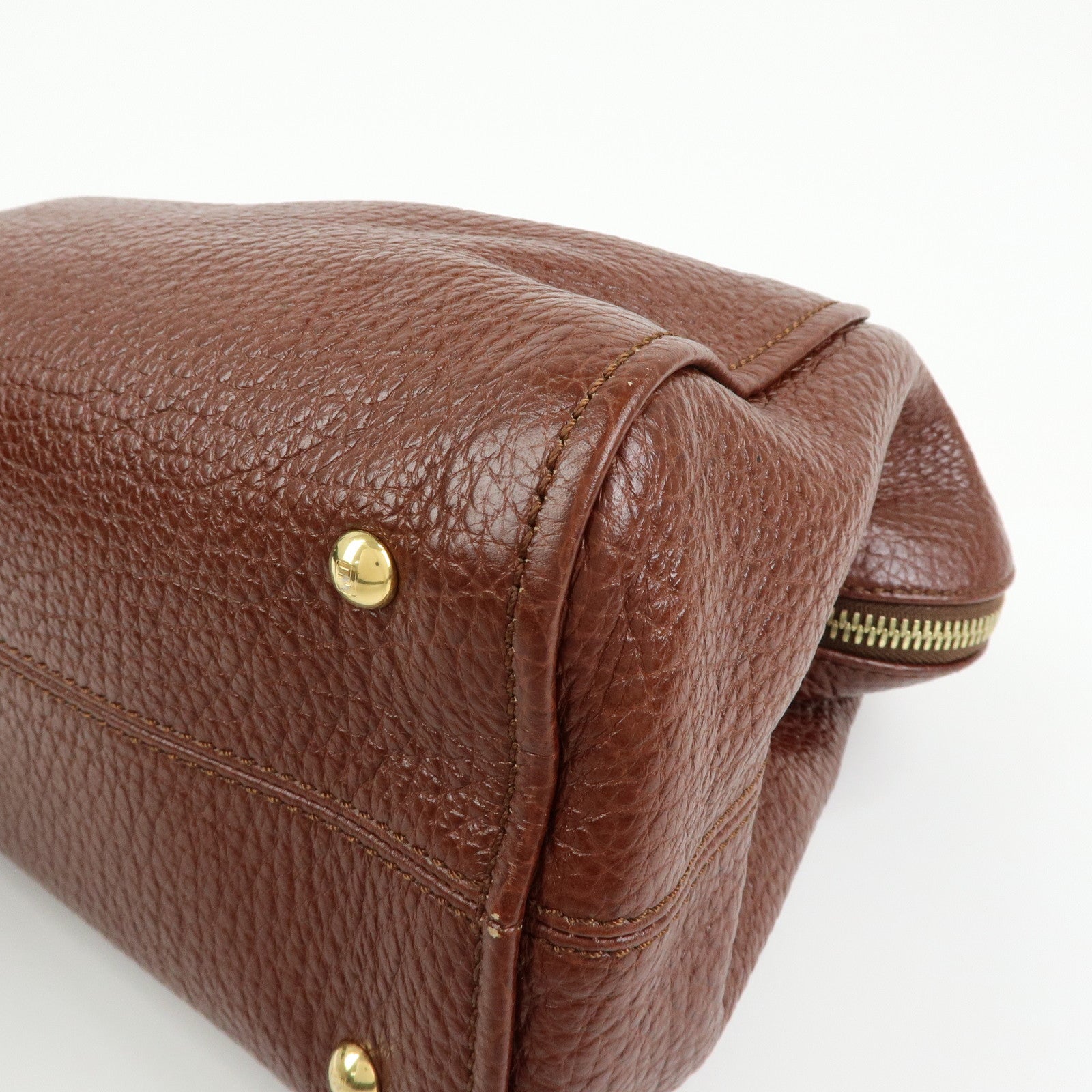 FENDI Leather 2Way Bag Hand Bag Shoulder Bag Brown 8BL114