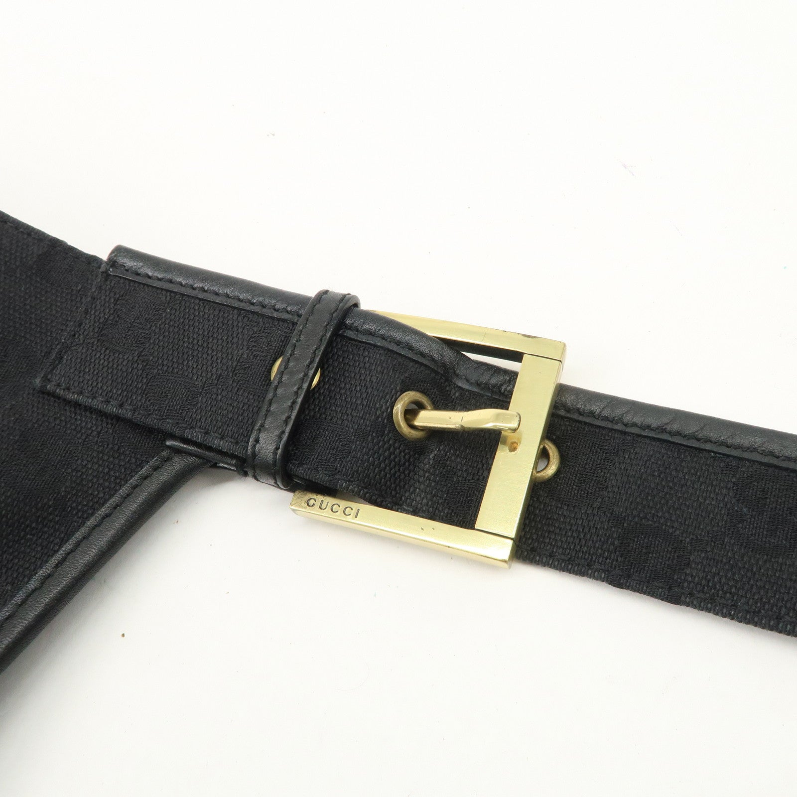 GUCCI GG Canvas Leather Shoulder Bag Hand Bag Black 90665 Used