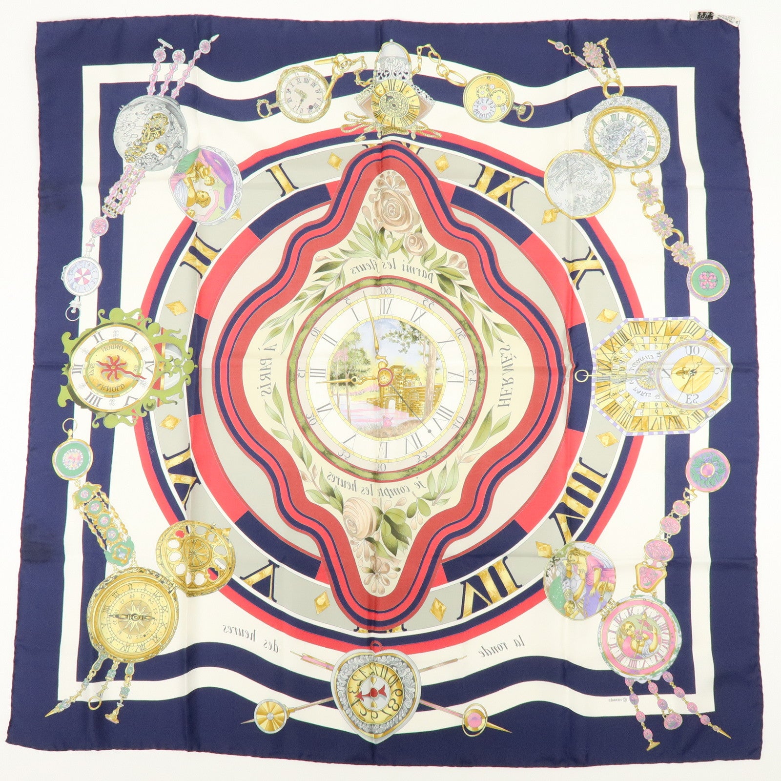 HERMES Carre90 Silk100% Parmi les fleurs je compte les heures Scarf