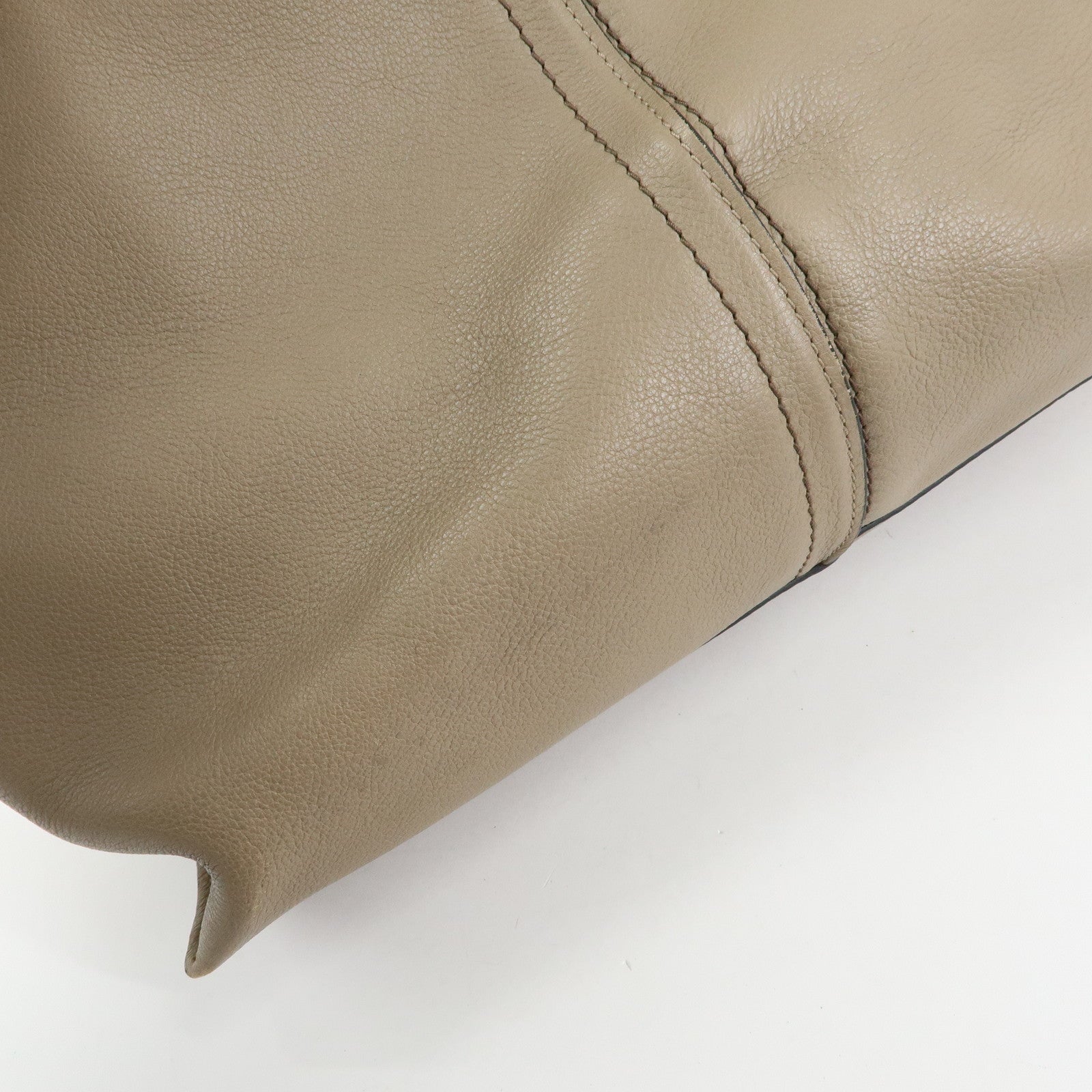 Chloe Leather Whipstitch Tote Bag Shoulder Bag Greige Beige