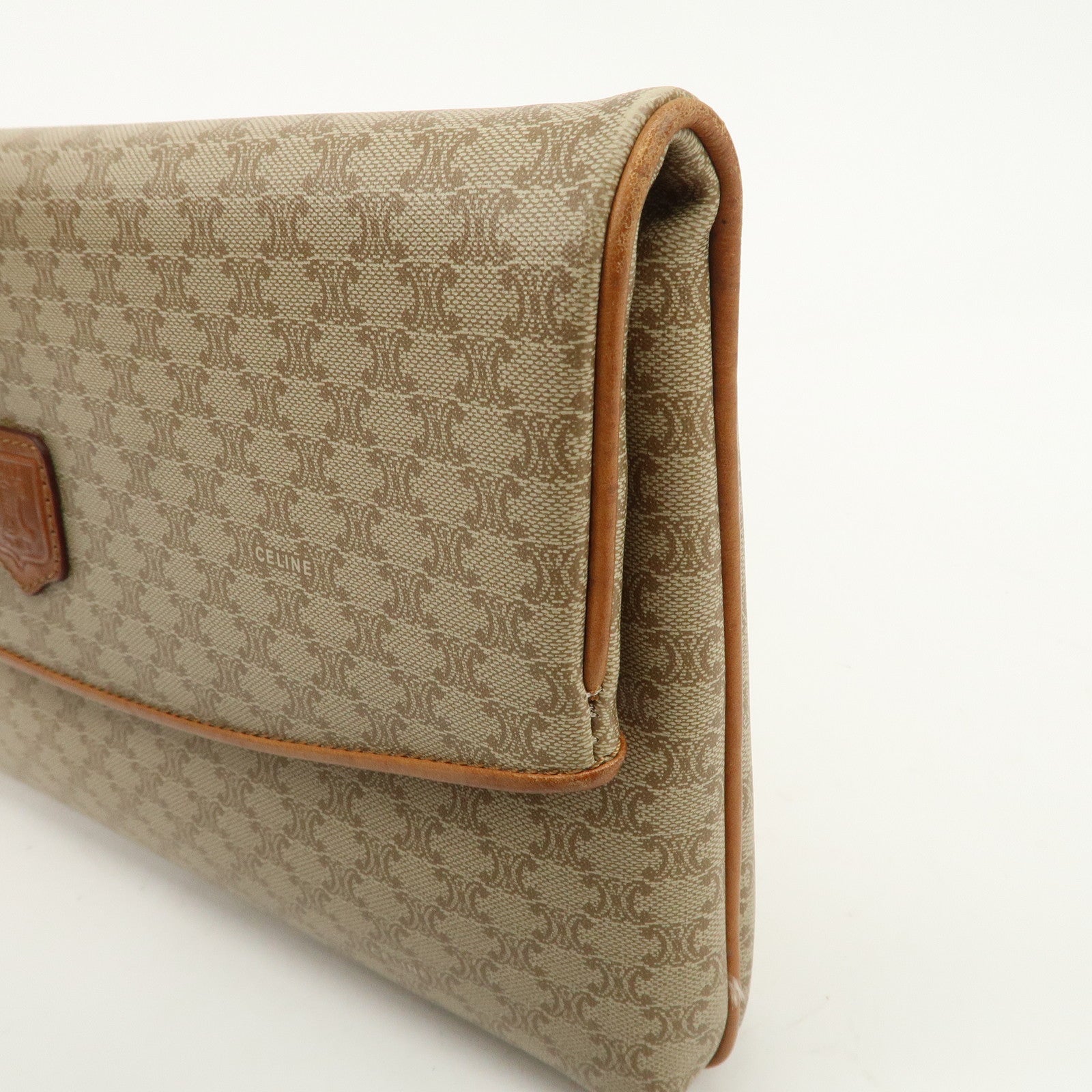 CELINE Macadam PVC Leather Clutch Bag Hand Bag Brown Beige
