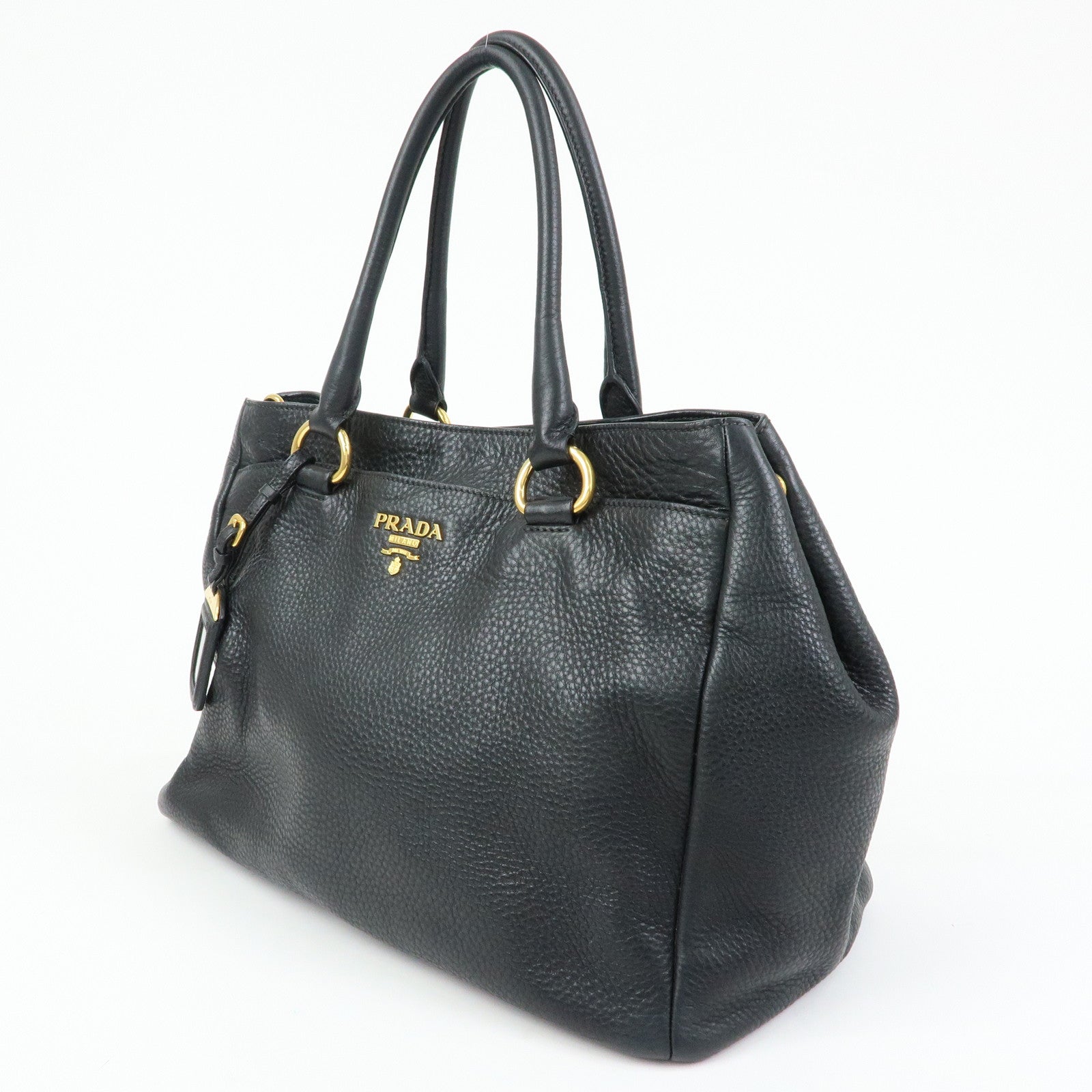 PRADA Logo Vittello Daino Leather 2Way Bag Tote Bag Black BR4393