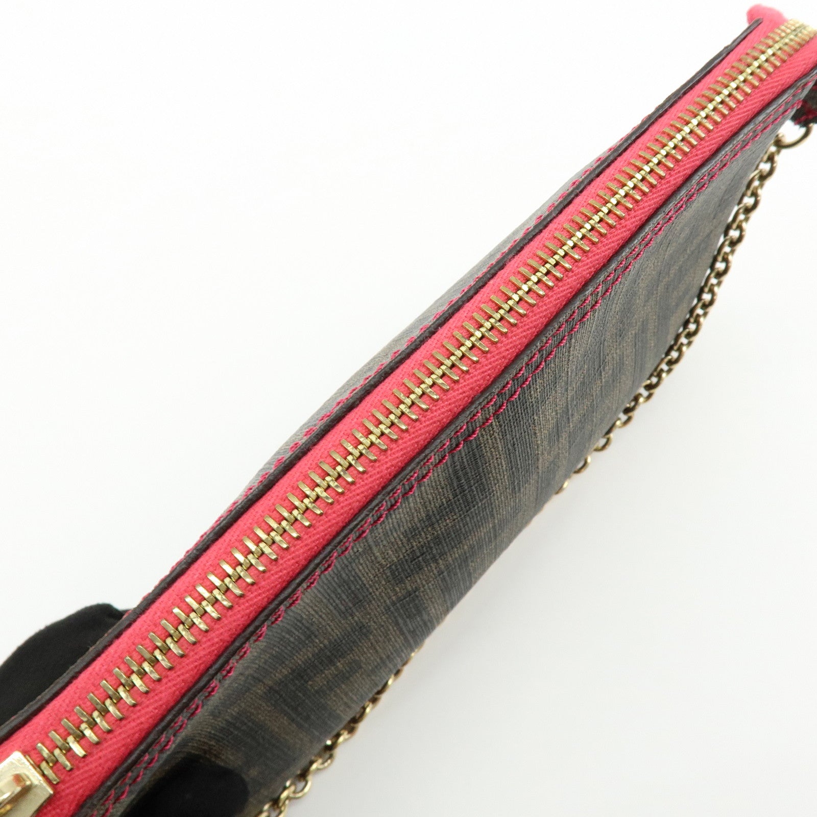 FENDI Zucca Print PVC Chain Accessory Pouch Hand Bag Pink 8BR592