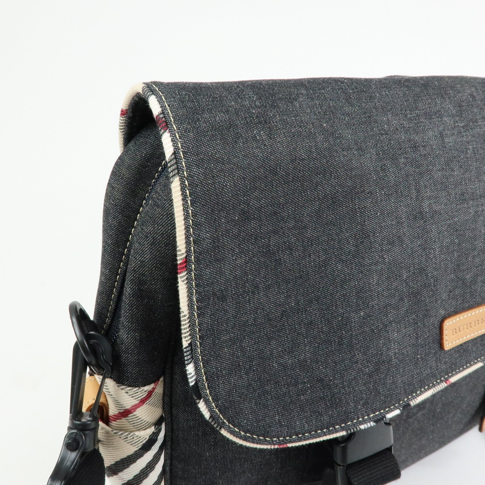 Burberry Nova Plaid Denim Canvas 2Way Shoulder Hand Bag Indigo Blue