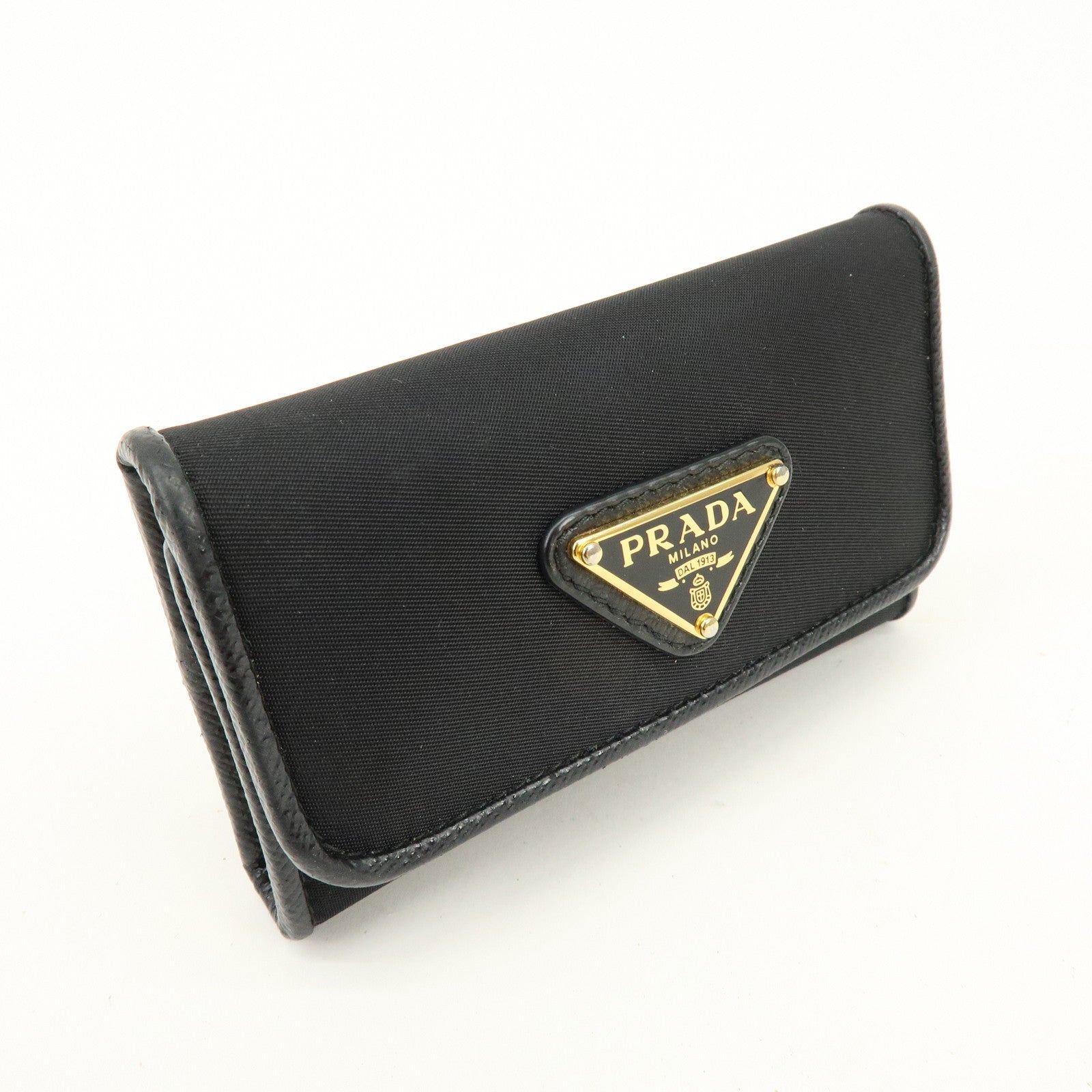 PRADA Triangle Logo Nylon 6 Rings Key Case Key Holder Black 1PG222