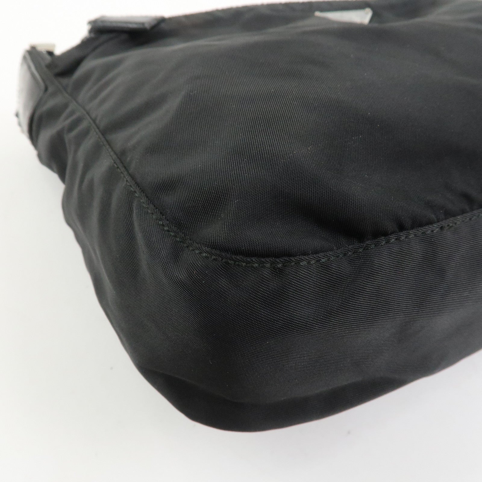 PRADA Triangle Logo Nylon Saffiano Leather Shoulder Bag Black V161