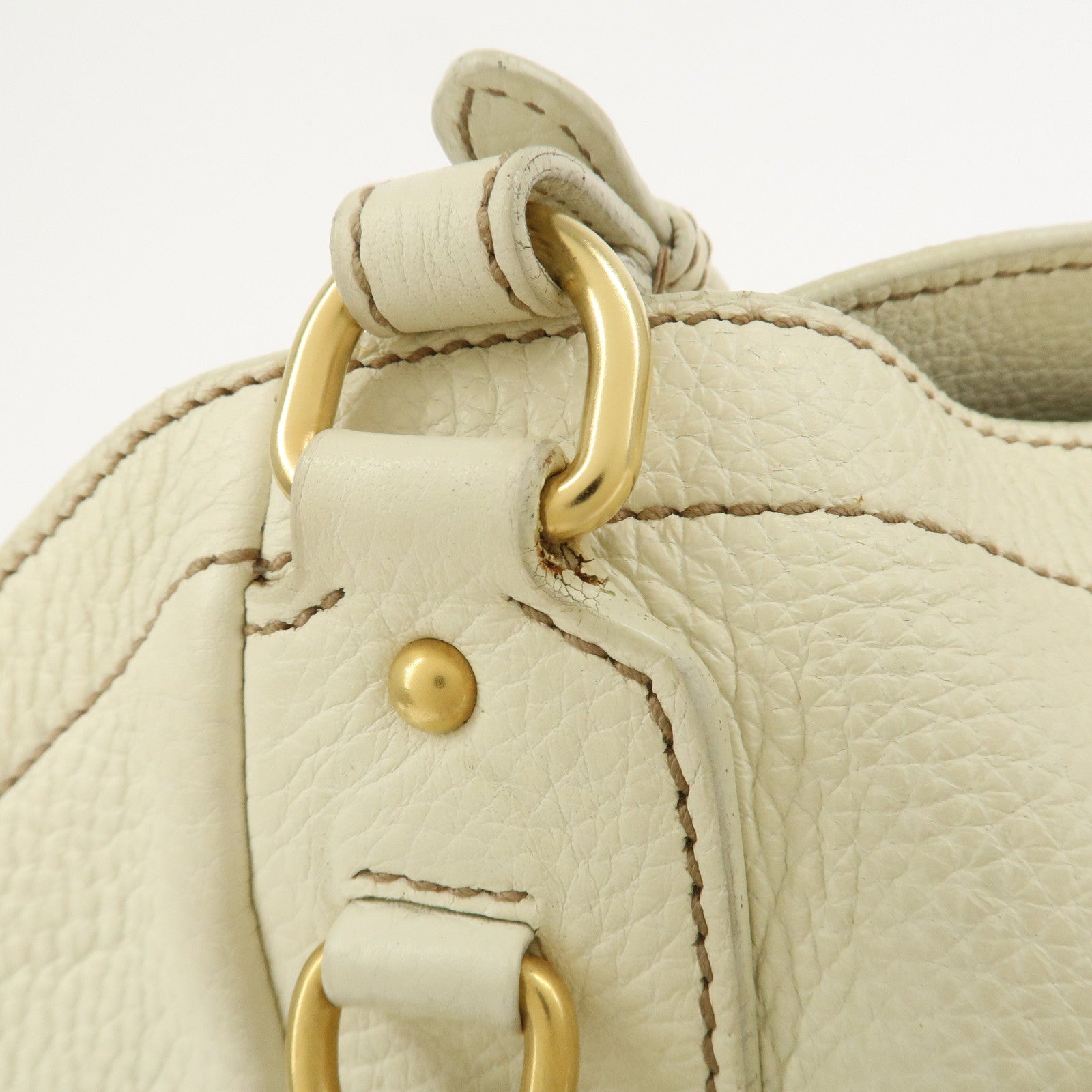PRADA Logo Calf Leather Tote Bag Shoulder Bag Ivory BR3844
