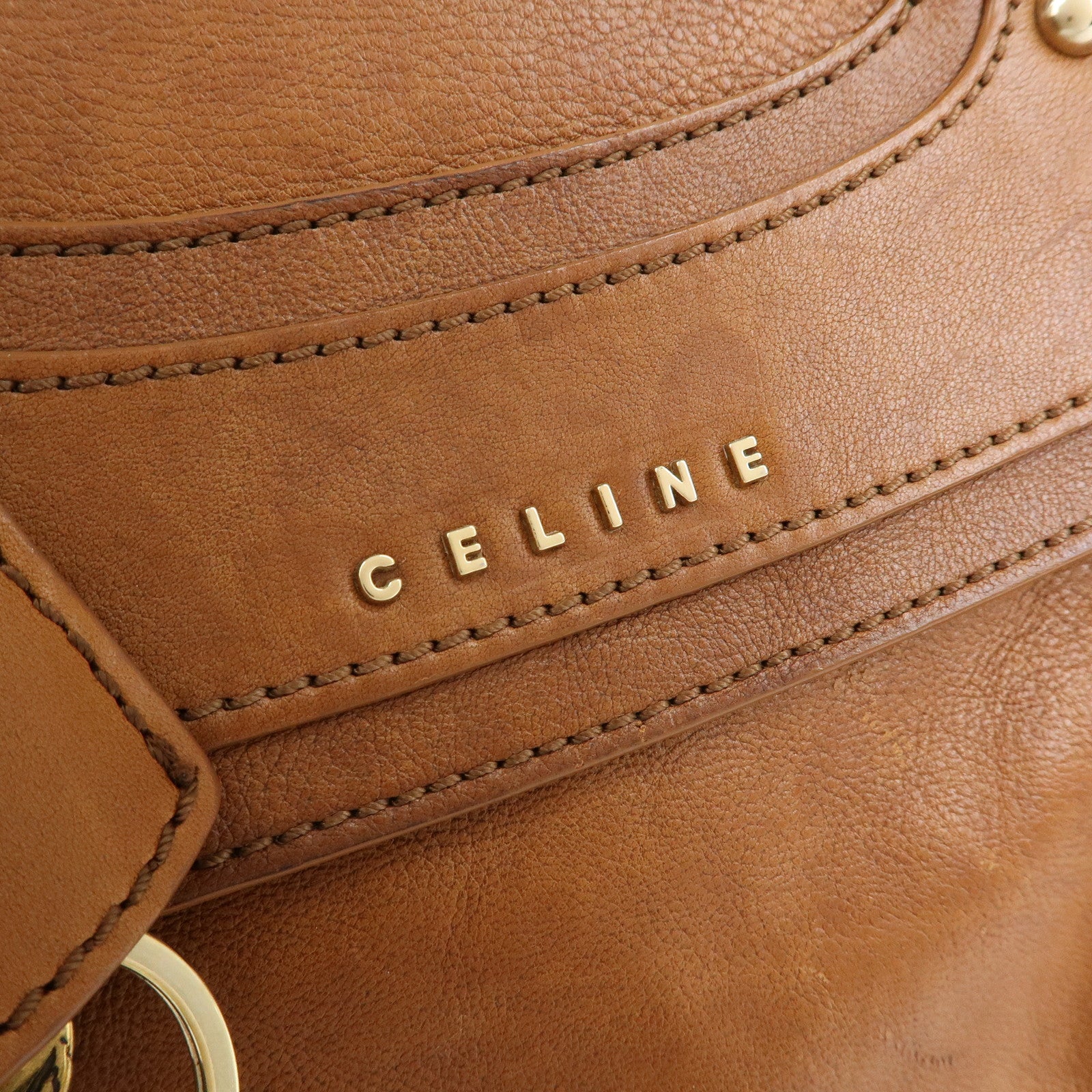 CELINE Logo Leather Boogie Bag Hand Bag Tote Bag Brown