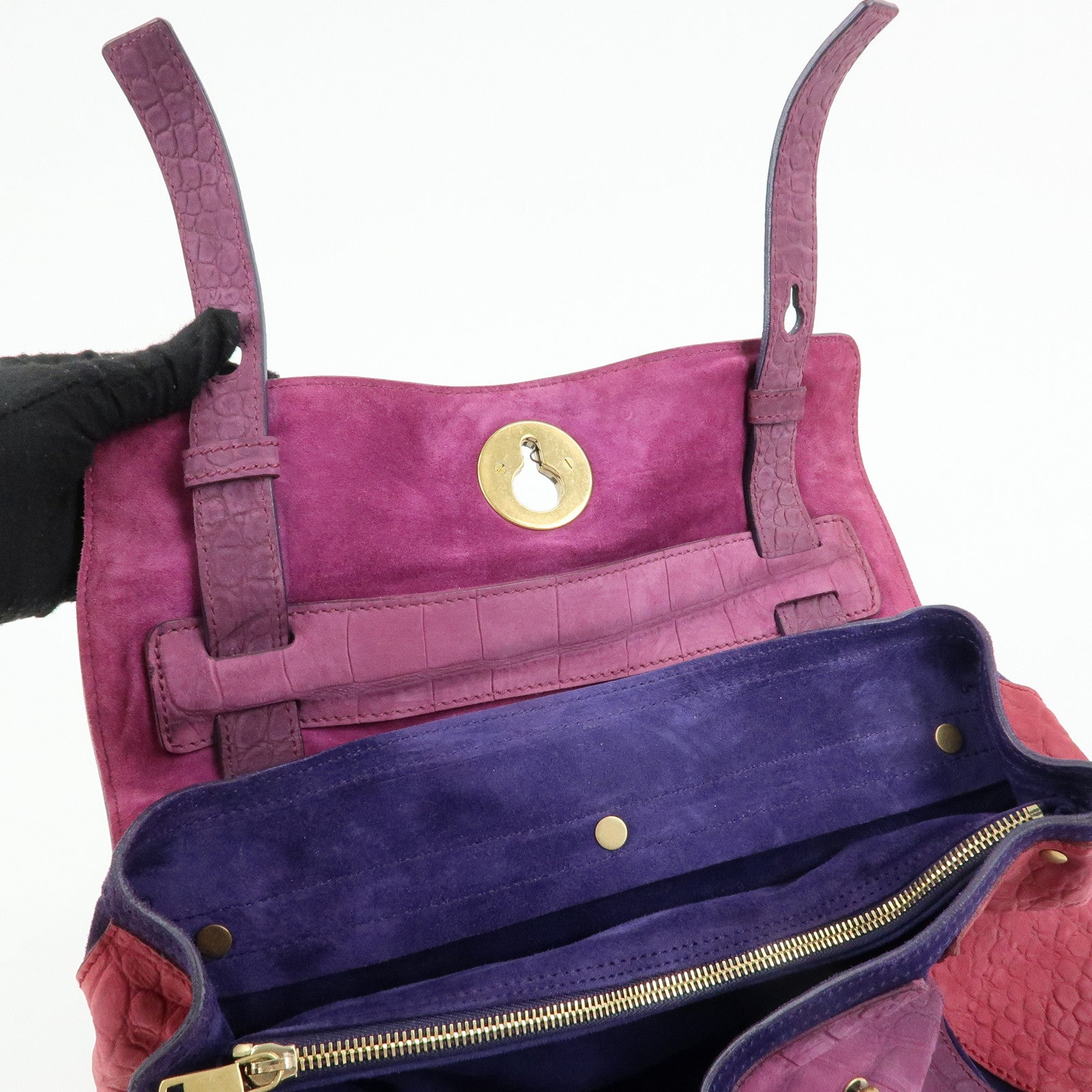 SAINT LAURENT PARIS Muse Two Suede Leather 2way Bag Purple Pink