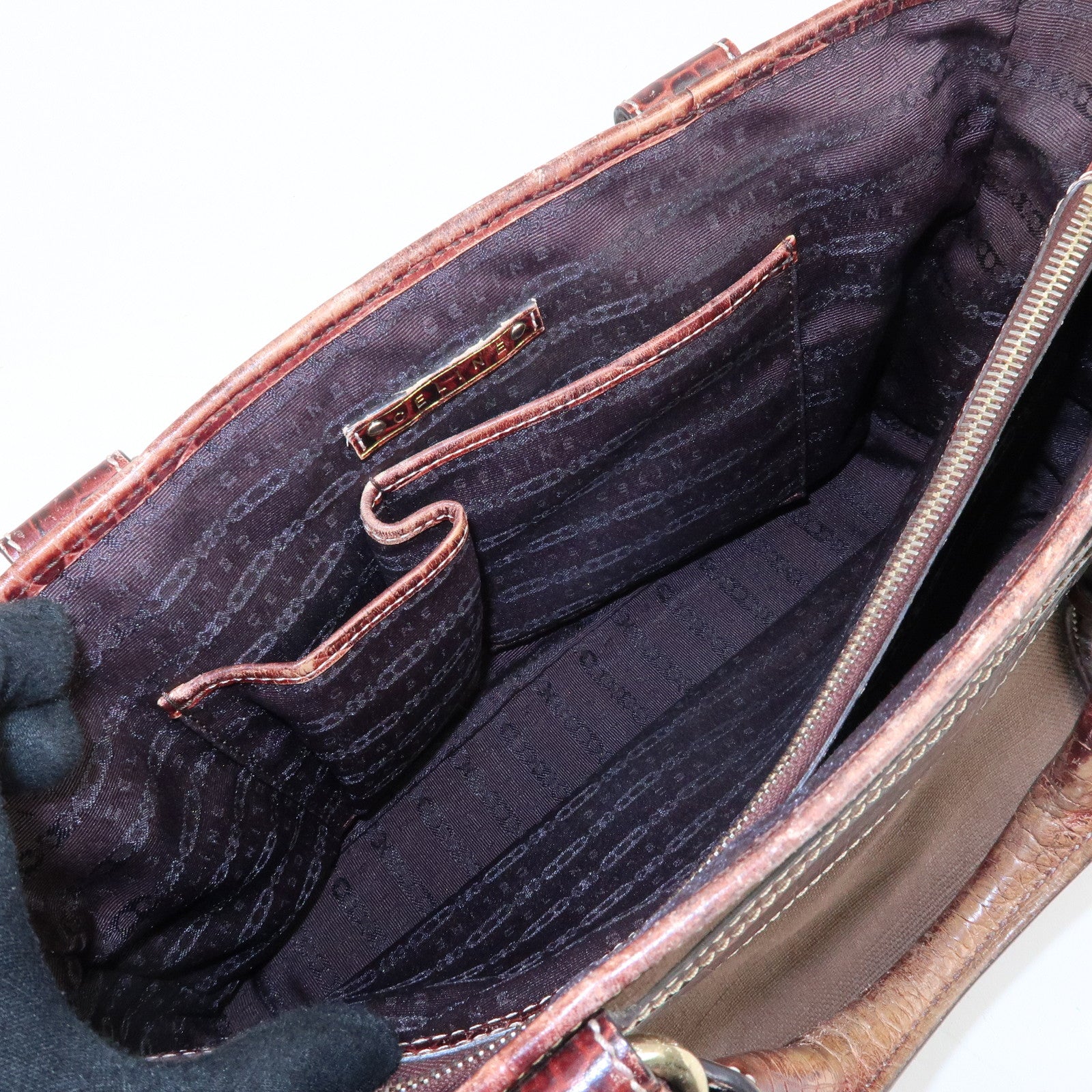 CELINE Macadam Boogie Bag Canvas Leather Hand Bag Brown