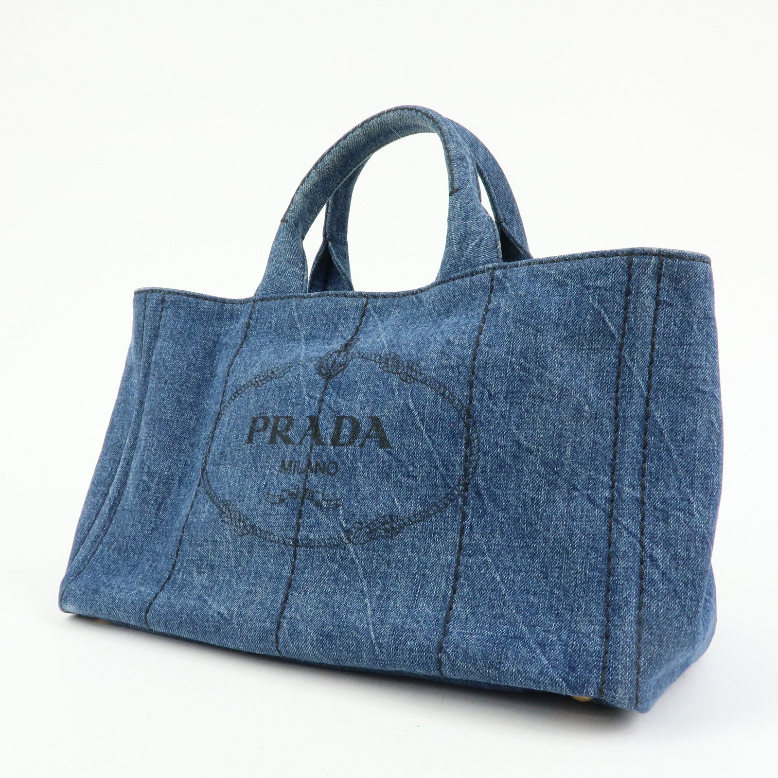 PRADA Triangle Logo Canapa Denim 2Way Hand Bag Shoulder Bag B2642B