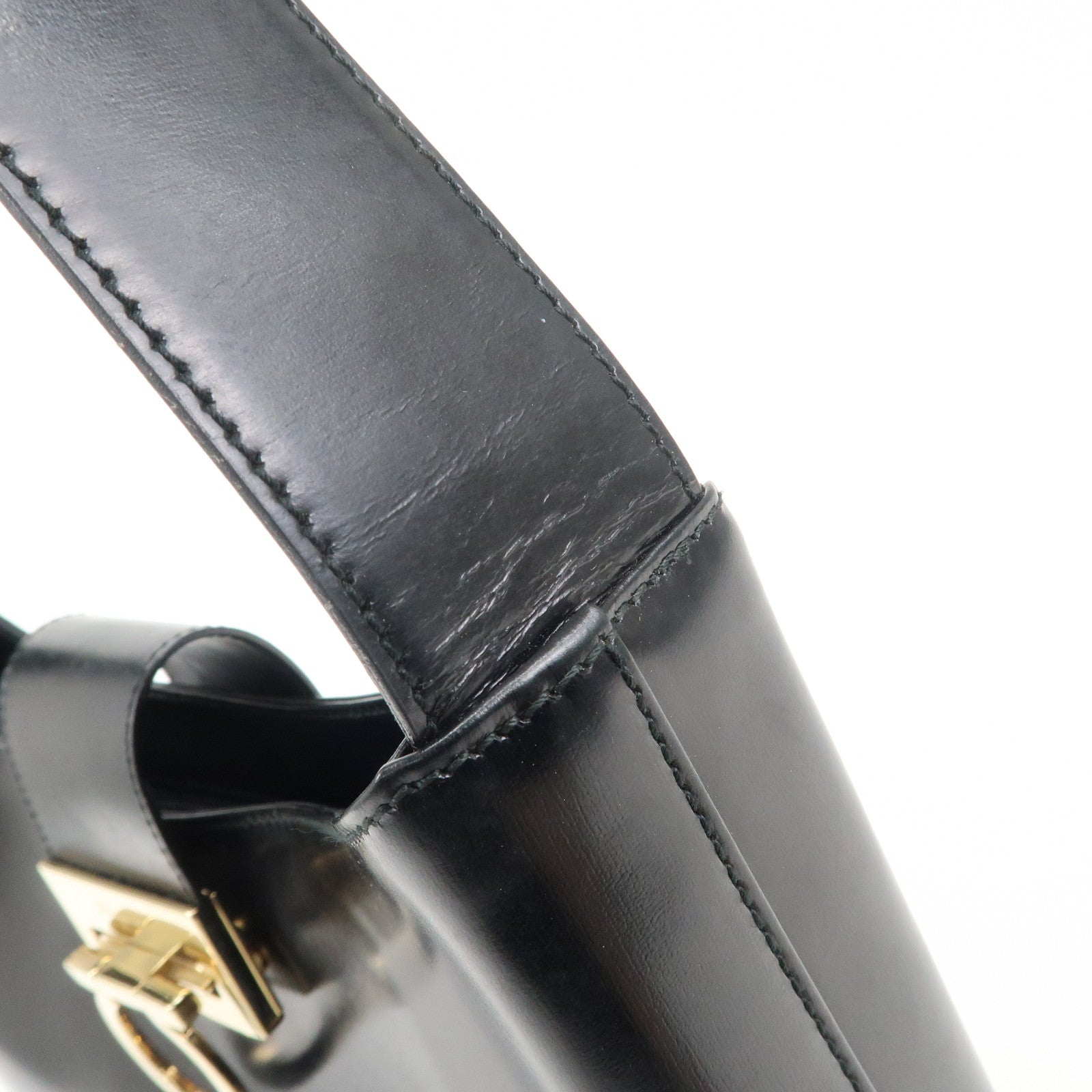 Ferragamo Gancini Leather Shoulder Bag Hand Bag Black Gold HDW