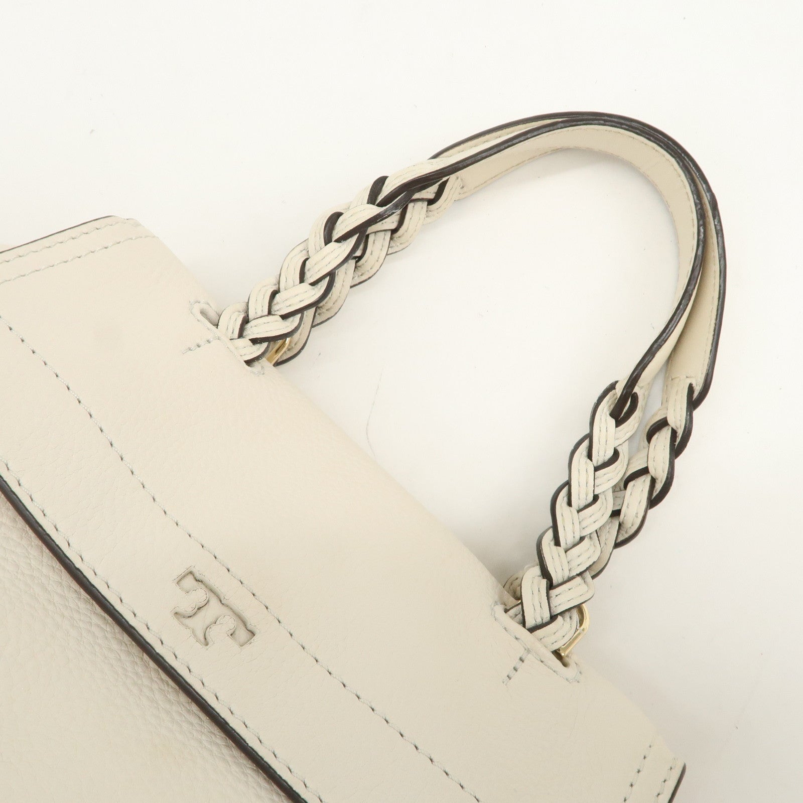 TORY BURCH Logo Leather 2Way Bag Hand Bag Shoulder Bag Ivory