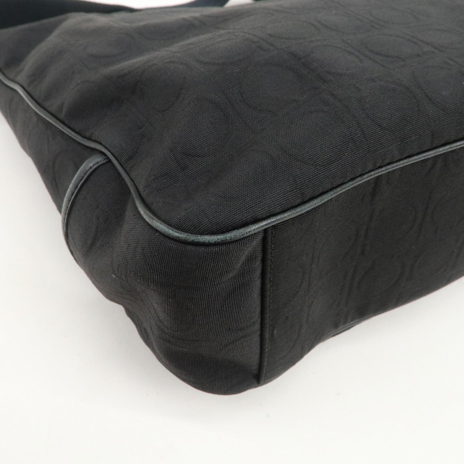 Ferragamo Gancini Logo Nylon Canvas Leather Shoulder Bag Black