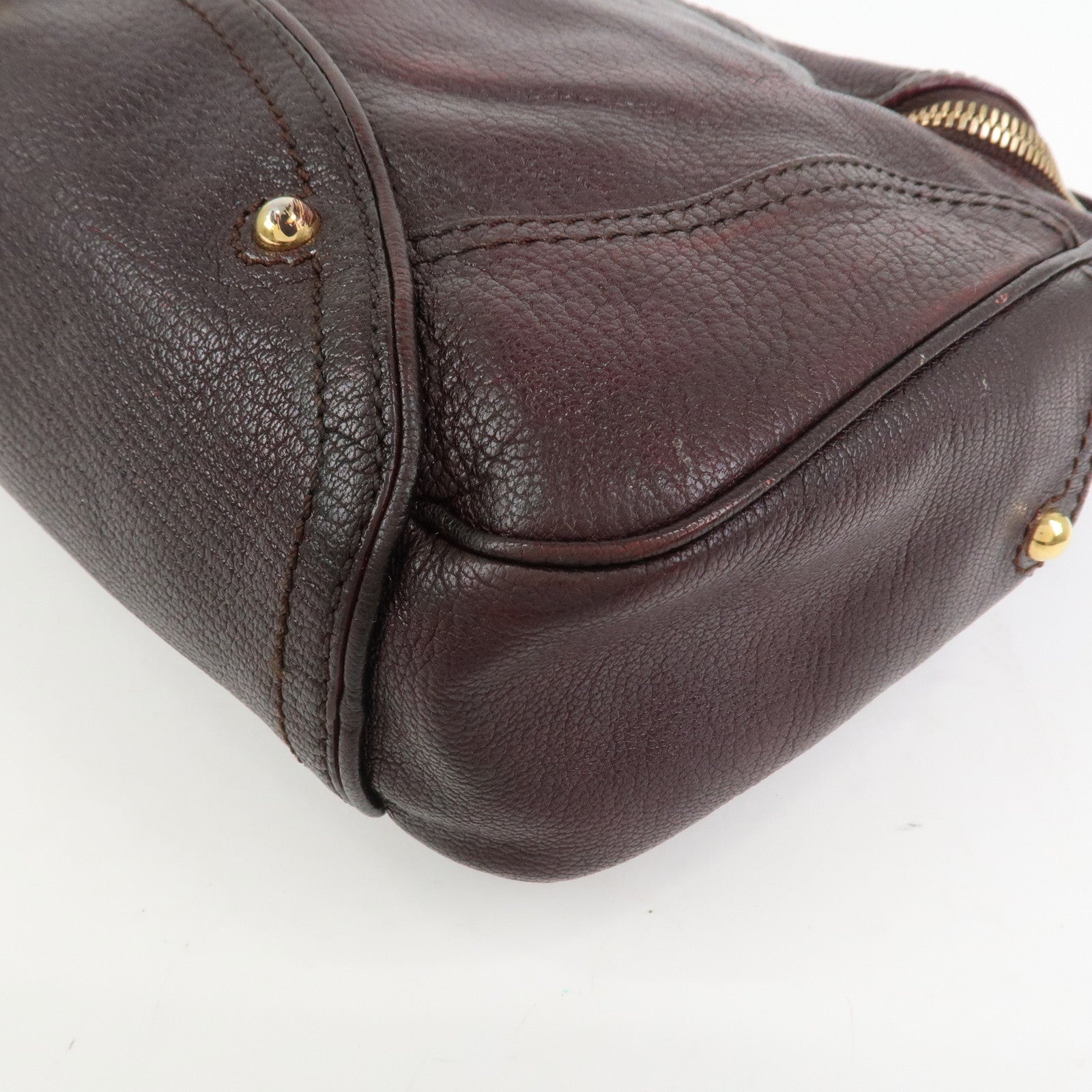 CELINE Macadam Leather Wood Shoulder Bag Hand Bag Brown