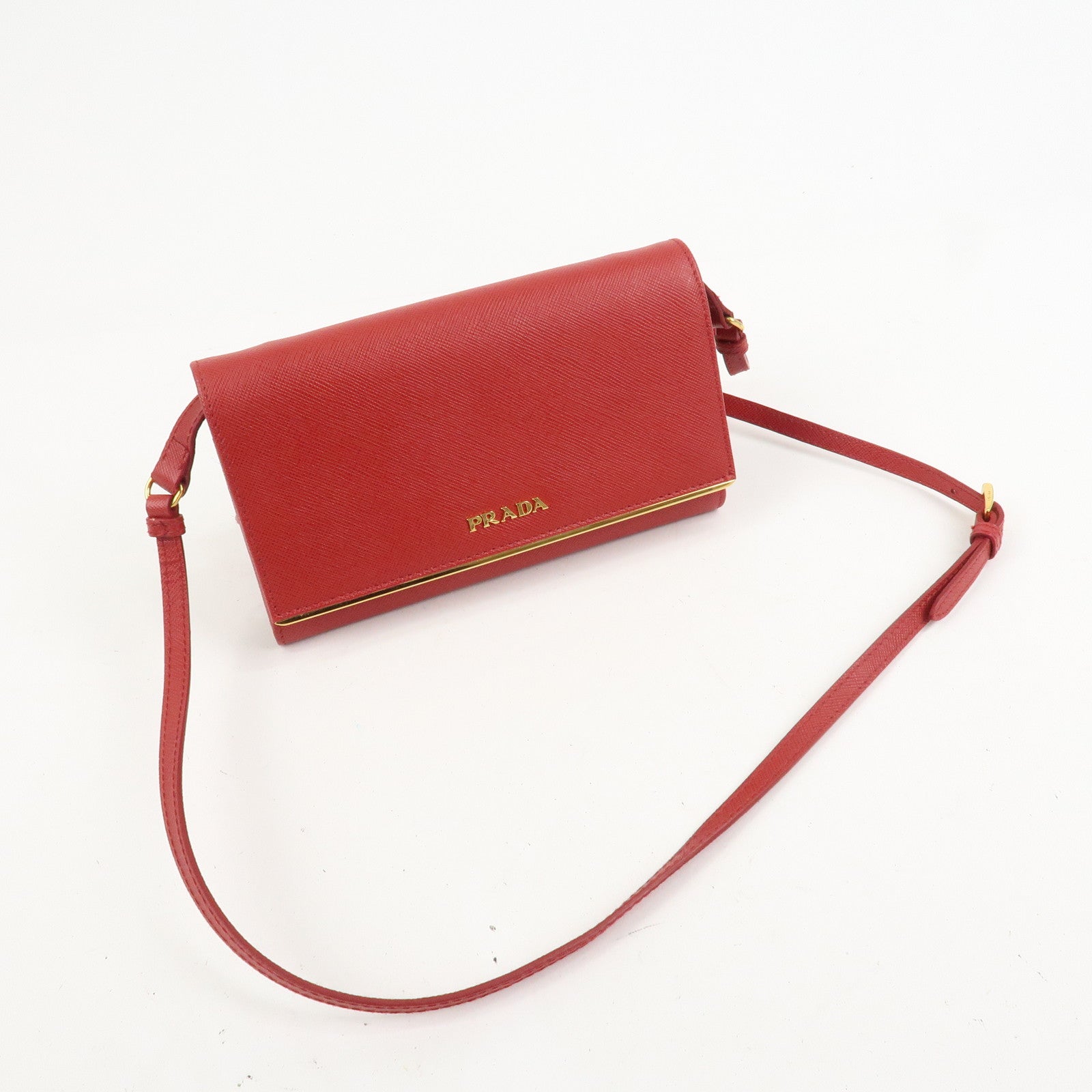 PRADA Saffiano Leather Shoulder Long Wallet Red 1M1437