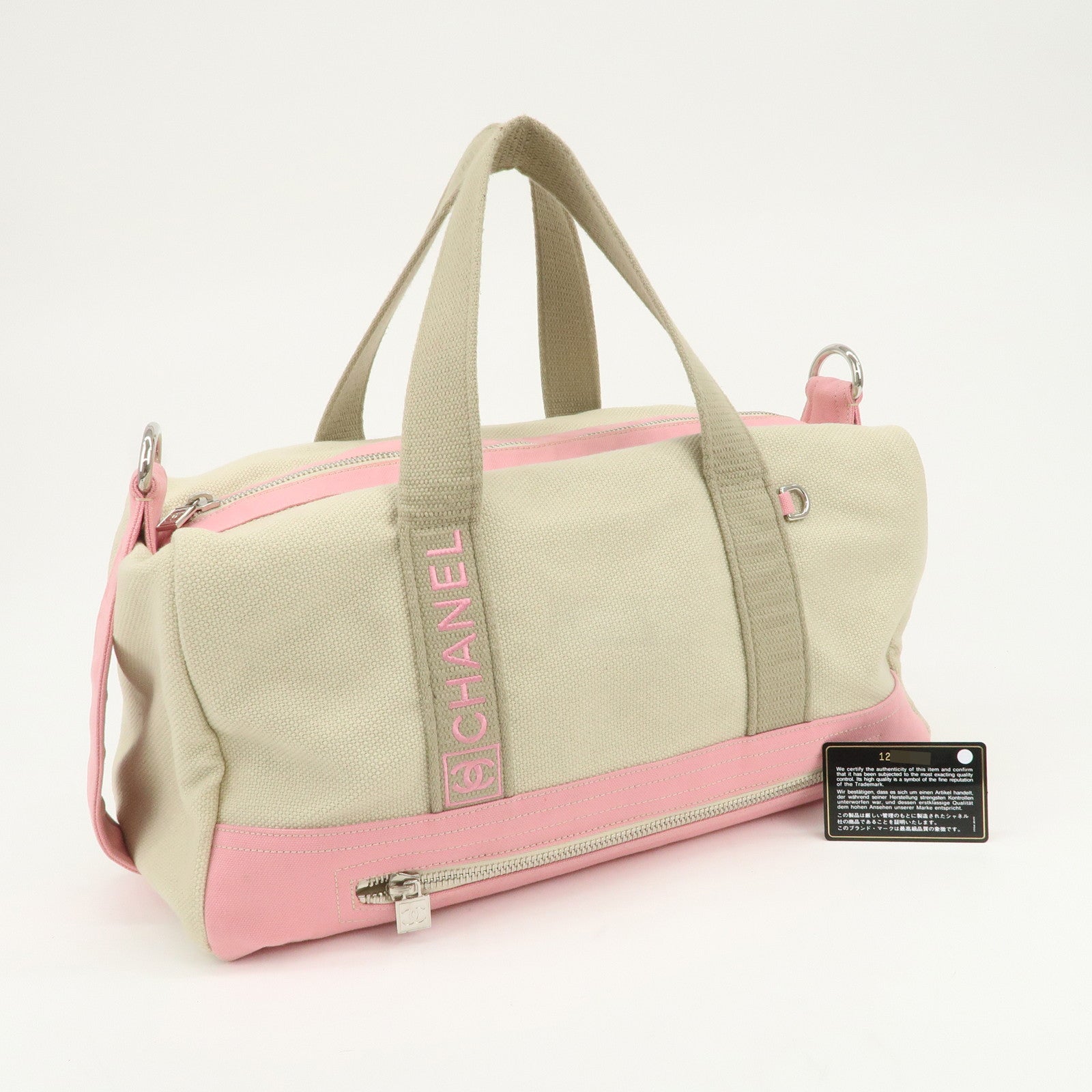 CHANEL Sport Line Canvas Boston Bag Hand Shoulder Bag Ivory Pink