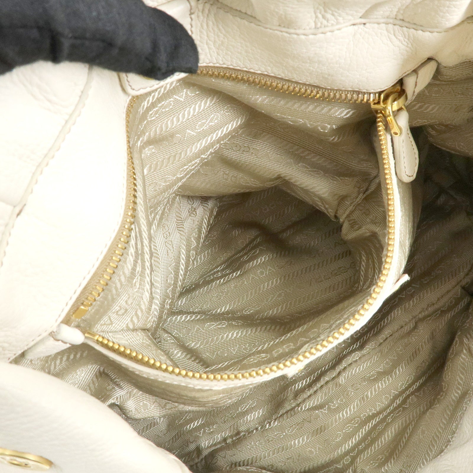 PRADA Leather 2Way Bag Hand Bag Shoulder Bag Ivory Brown BN1773