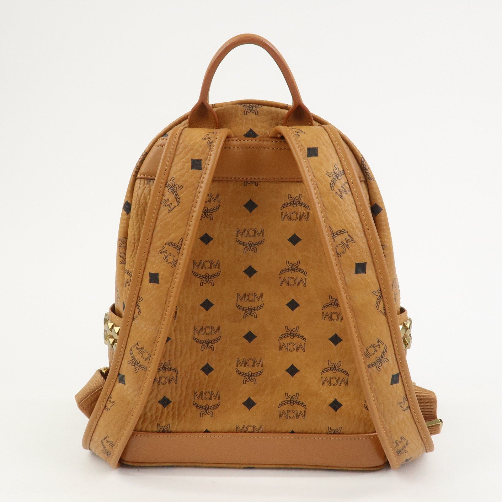 MCM Visetos PVC Leather Backpack Rucksack Studs Cognac