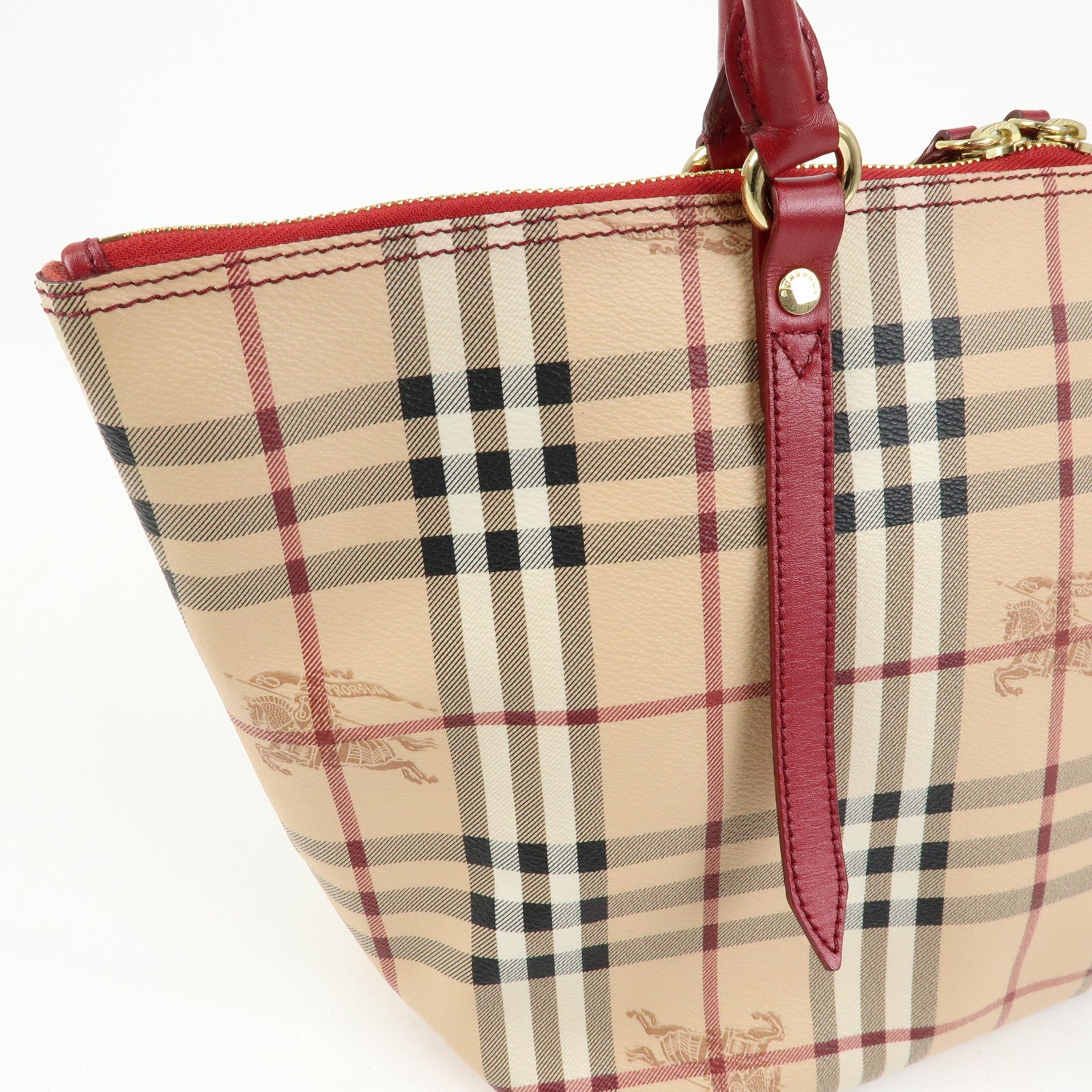 BURBERRY Nova Plaid PVC Leather Tote Bag Hand Bag Beige Red