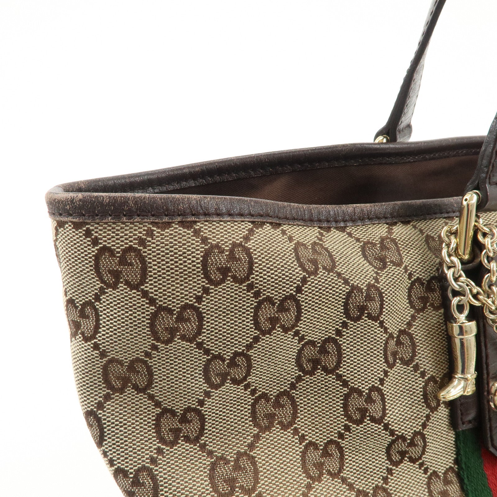 GUCCI Sherry GG Canvas Leather Tote Bag Beige Brown 139260 Used