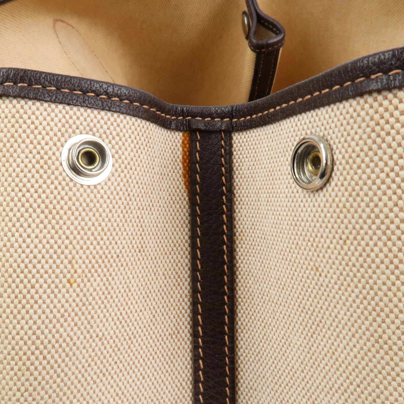 HERMES Leather Toile H Garden Party PM Tote Bag Hand Bag Natural