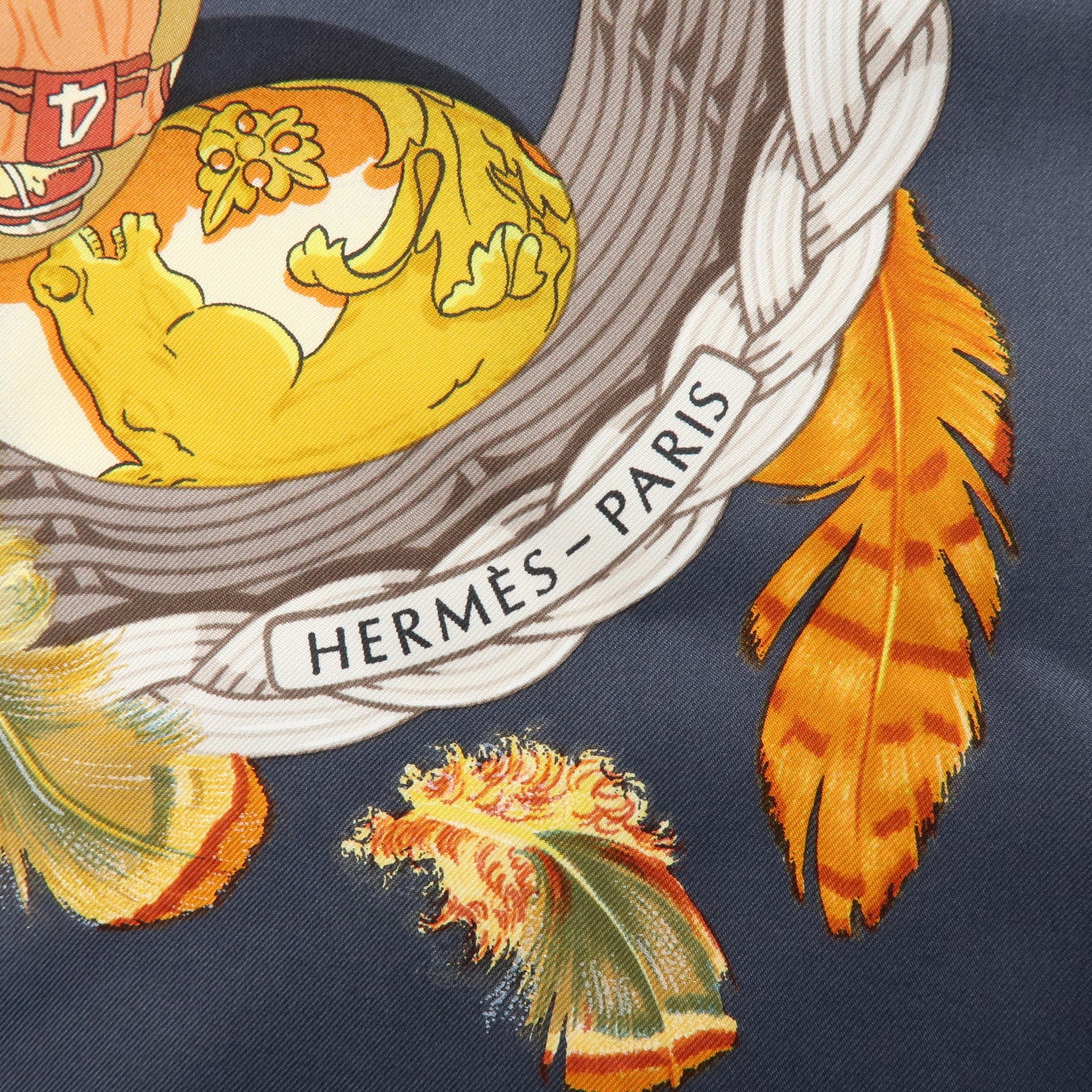 HERMES Carre 90 Silk 100% Scarf COUVEE D HERMES Egg Print Grey