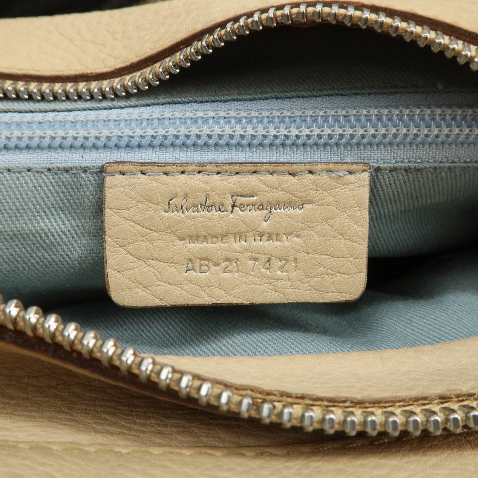 Ferragamo Gancini Leather 2Way Bag Hand Bag Shoulder Bag Beige