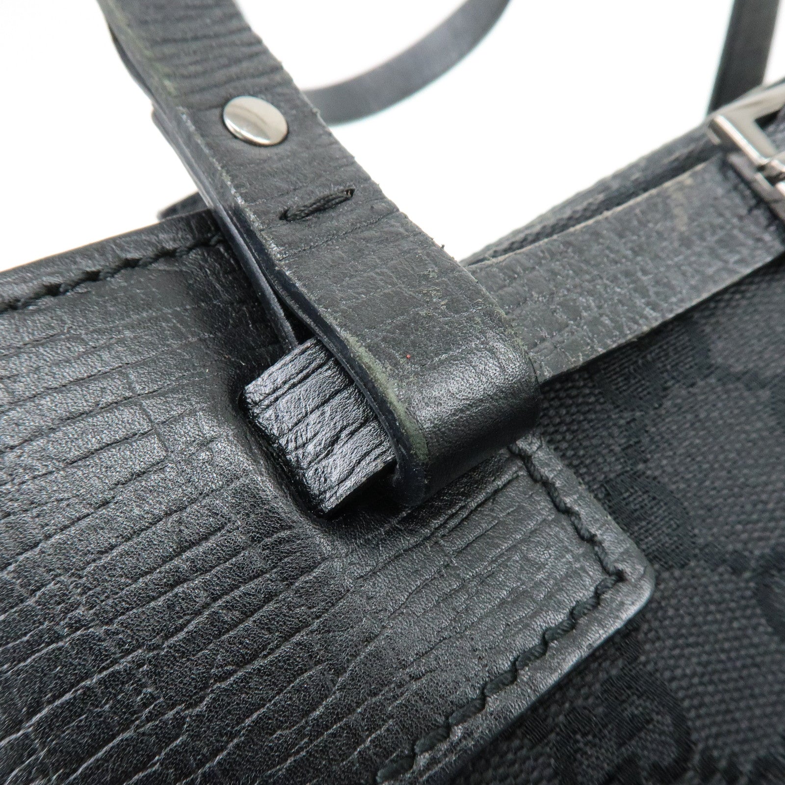 GUCCI GG Canvas Leather Tote Bag Hand Bag Shoulder Bag Black 107757