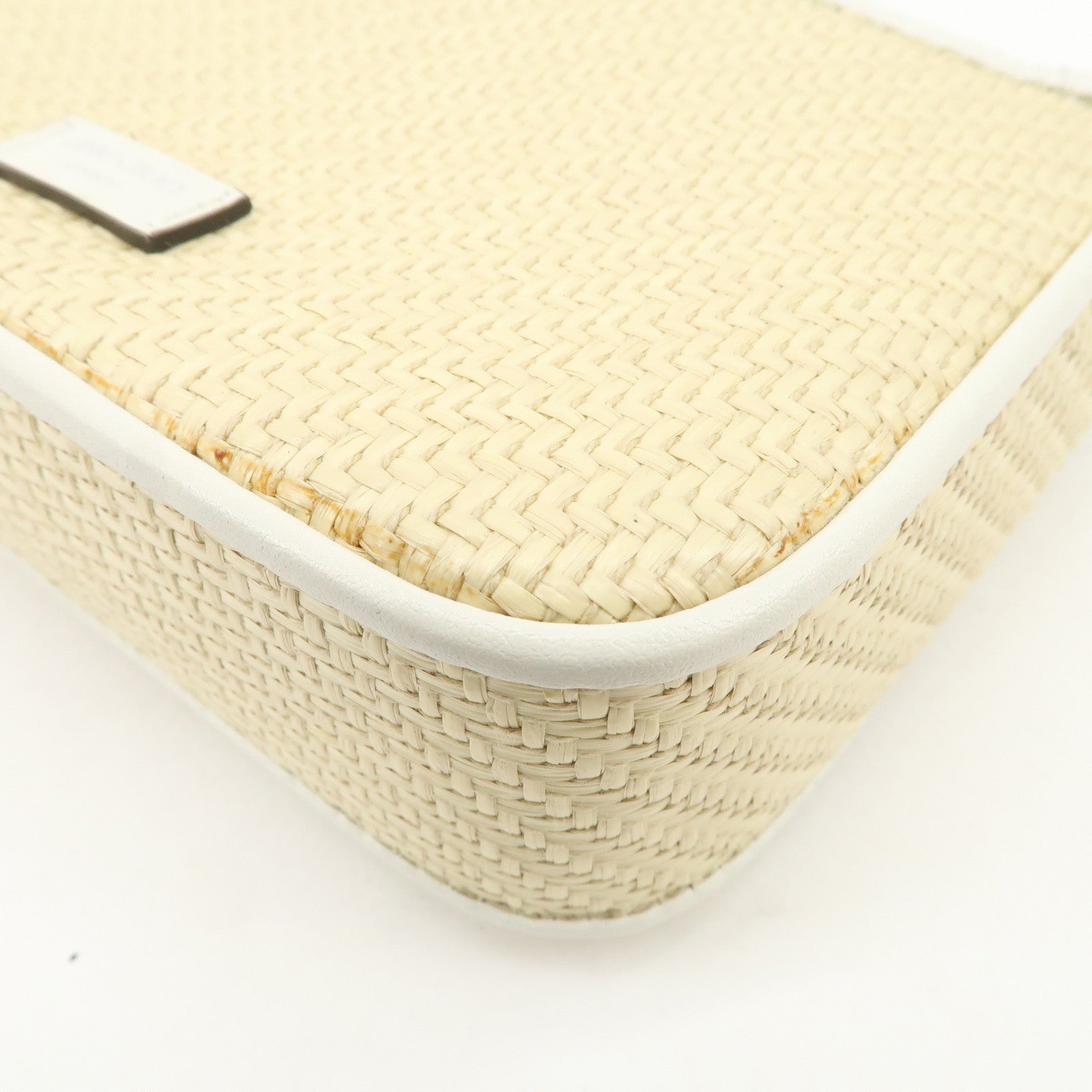 JIMMY CHOO Raffia Leather Mini Chain Shoulder Bag Beige Ivory